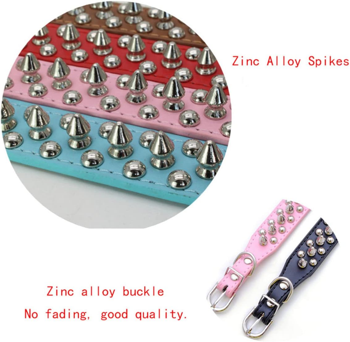 Spiked Dog Collar for Small Dogs Soft PU Leather Spike Puppy Collar anti Bite Studded Rivet Cat Collar for Kittens Small Medium Pets like Chihuahua Pug Pit Bull Bulldog, Pink S image number 3