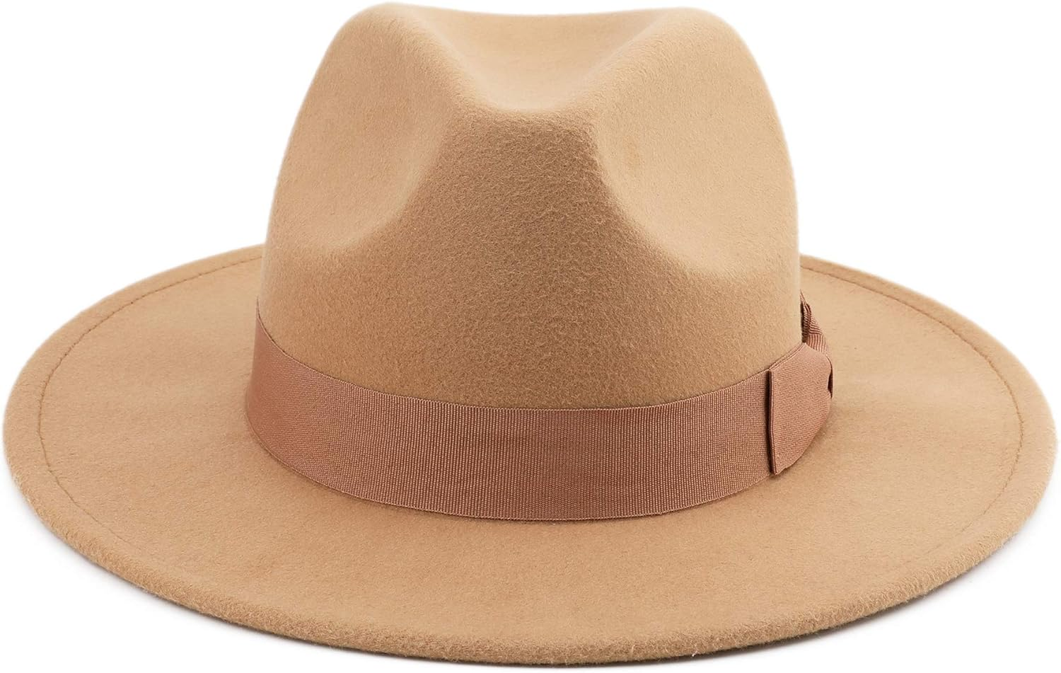 Besoogii Classic Wide Brim Women Men Fedora Hat with Belt Buckle Felt Panama Hat image number 6