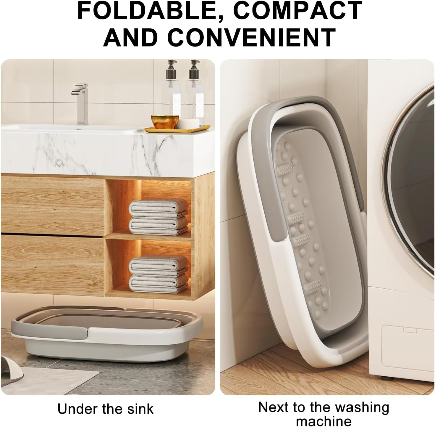 Collapsible Foot Bath Basin for Soaking Feet, Foot Soak Tub with Handle,Foldable Foot Bath with Foot Massaging Acupoints to Help Sleep 15L/4 Gallons Massager Foot Soaking Basin Feet (Grey) - Grey image number 5