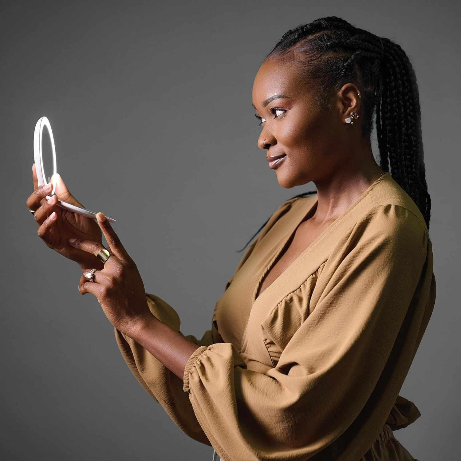 Ilios Lighting Black LED Compact Mirror with Light and 1X and 10X Magnifying Mirror in 5-Inch Mini Size Ideal for Travel