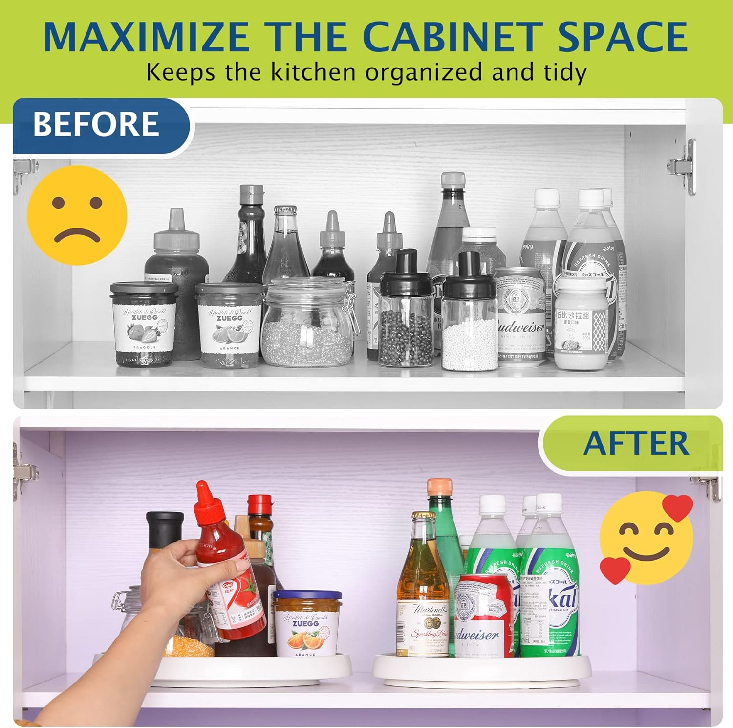 Set of 6, 10 Inch Non-Skid Lazy Susan Turntable, Lazy Susan Organizer for Cabinet, Pantry Organization, Kitchen Storage, Bathroom Sink Cabinet, Refrigerator, Countertop, Spice Rack (6 Pack 10 In)