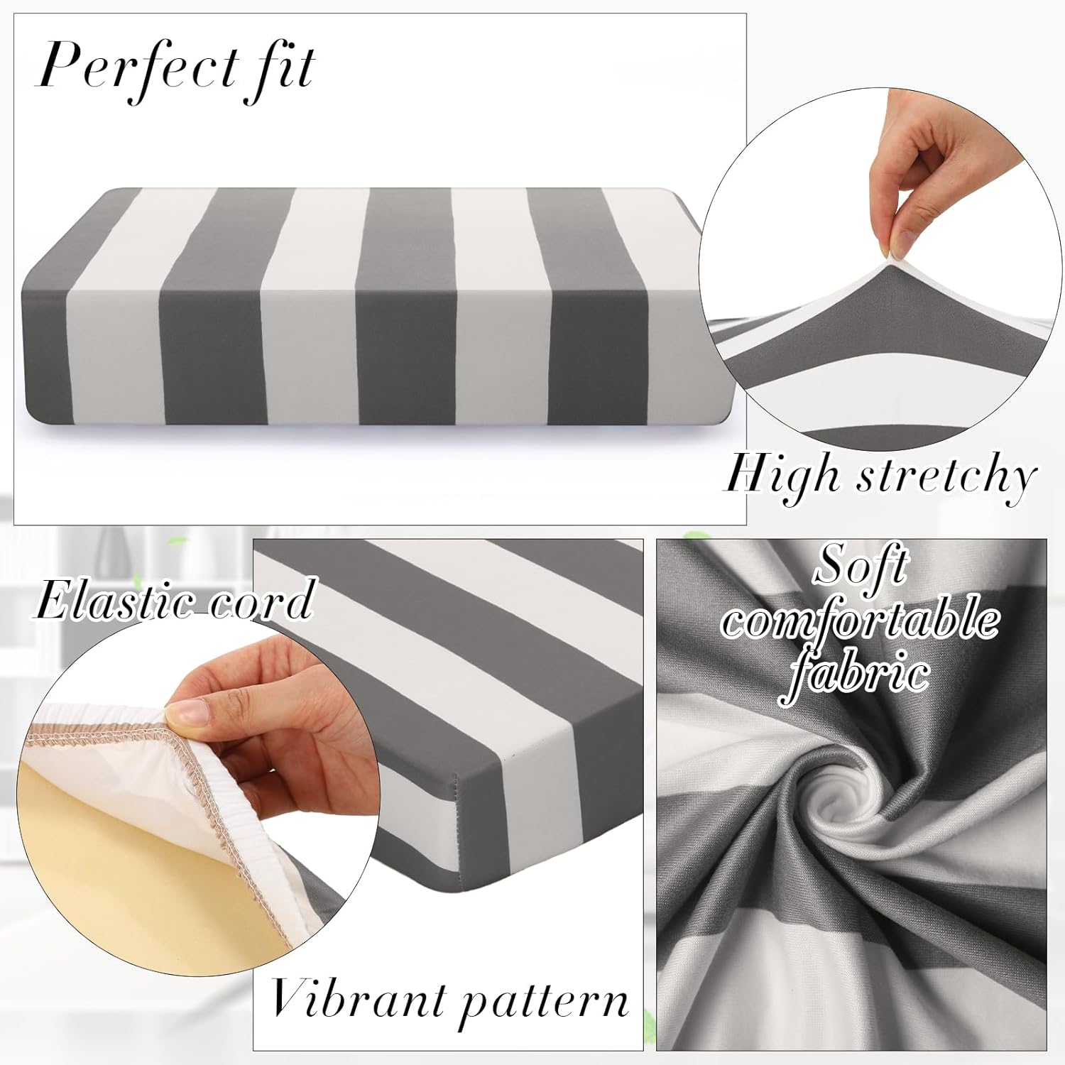 Newwiee 8Pcs Outdoor Stretch Cushion Covers Patio Stripe Sofa Cushion Cover Slipcovers Replacement Patio Furniture Couch Cushions Cover Chair Seat Cover Washable Soft Protector for Pet (Gray) image number 6