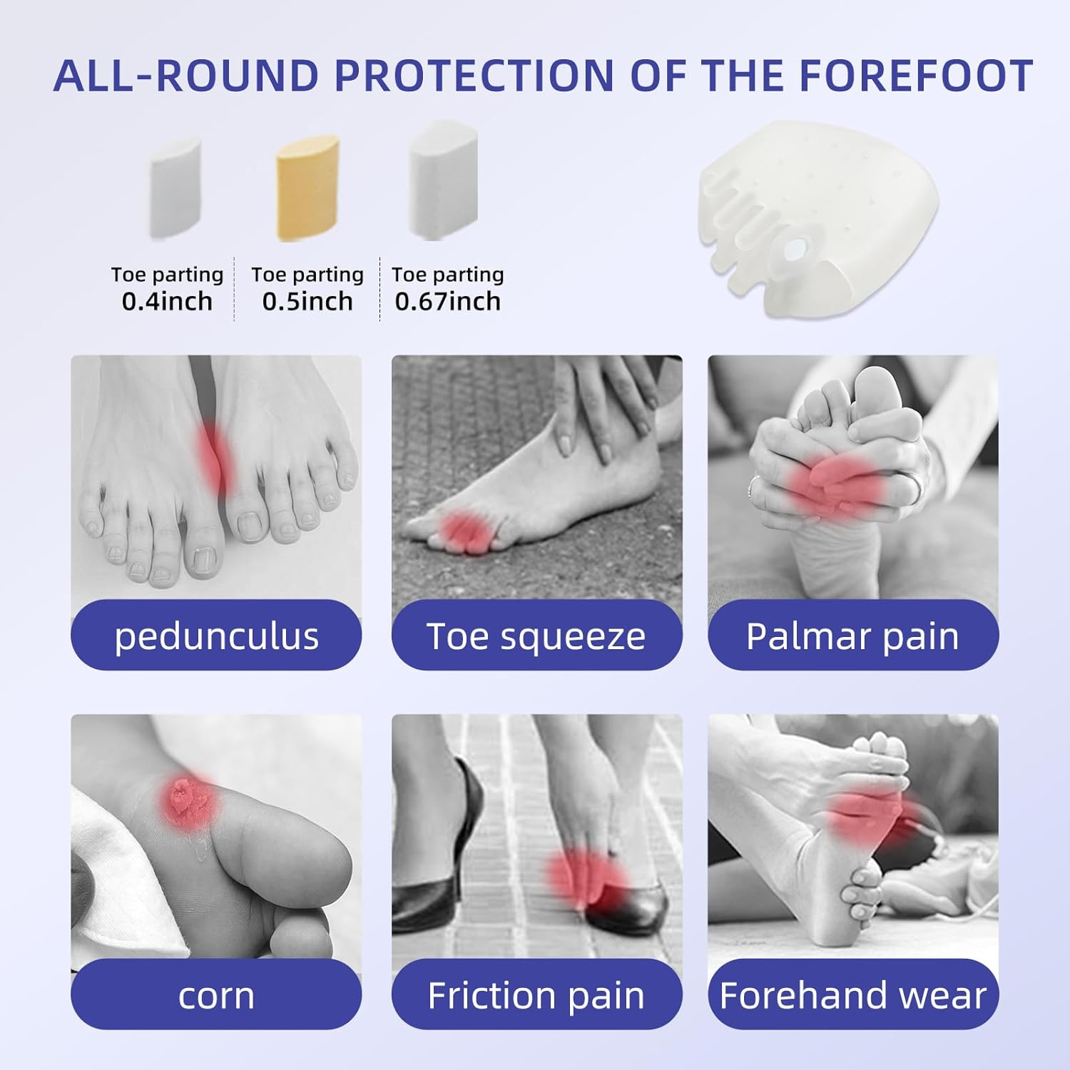 Hewaomm Adjustable Hyggear Silicone Toe Separators, 2 Pairs Spacers Bunion Corrector for Women Men, Ball of Foot Cushions for Overlapping Hammer Big Toes image number 5