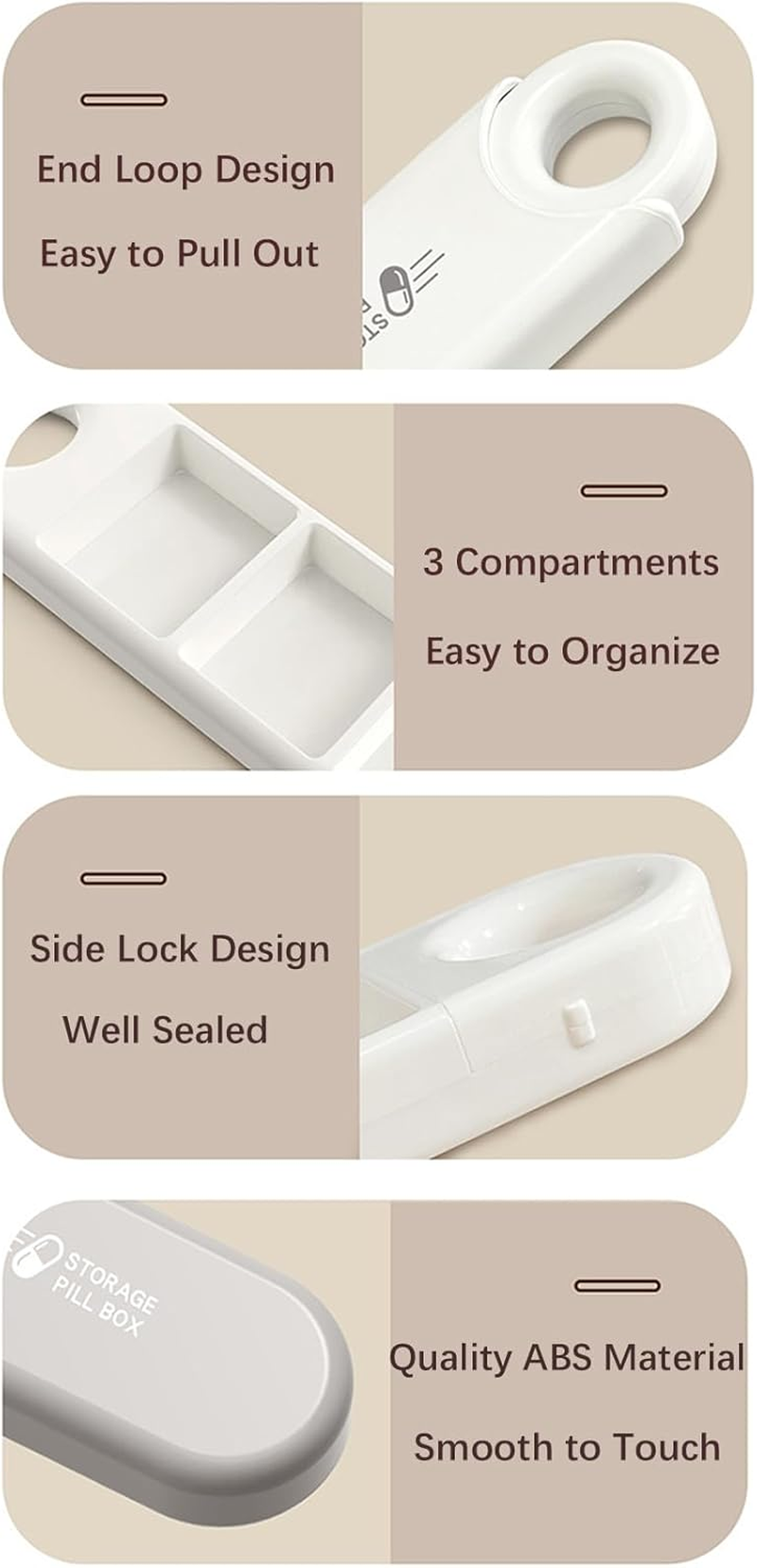 U-Shaped Pill Box Organiser, Daily Pill Container Organizer 3 Compartments, Small Portable Pill Case for Travel Pocket Purse, Compact EDC Pill Holder (Grey) image number 6