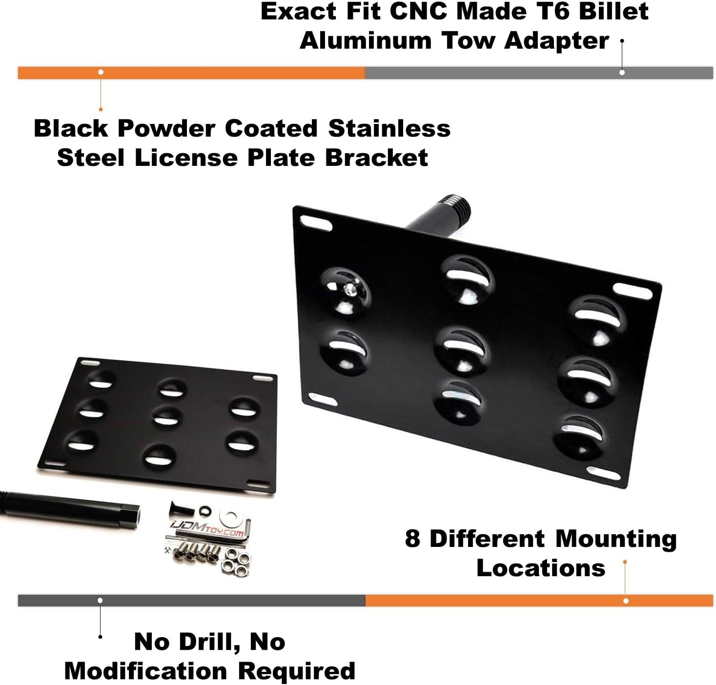 Ijdmtoy No Drill Front Bumper Tow Hook License Plate Mounting Bracket Adapter Kit Compatible with 13-17 Scion FRS, 13-21 Subaru BRZ & 15-21 WRX, 10-15 Toyota Prius & 17-21 86 image number 3