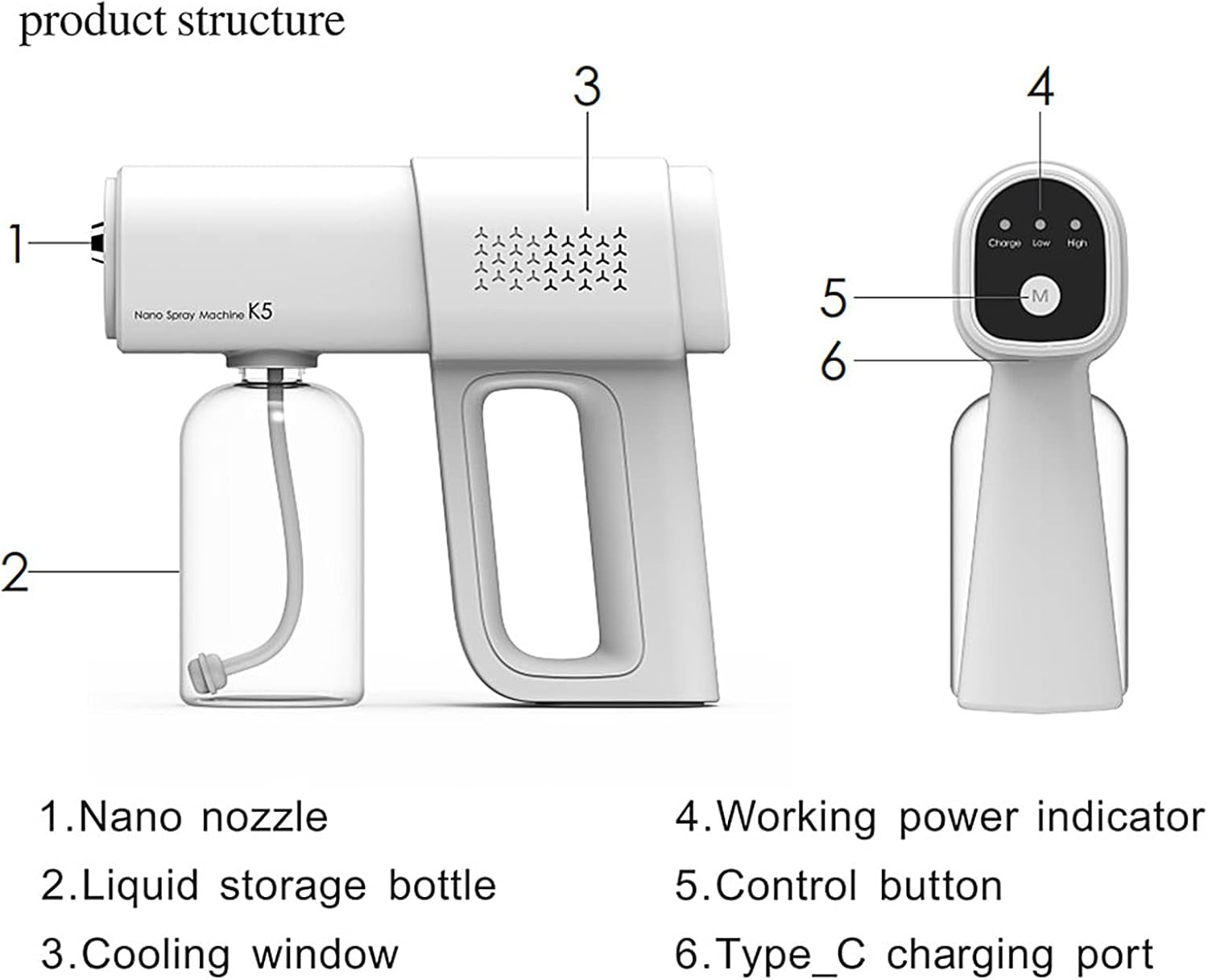 K5 Portable Handheld Blue Light Ant Atomizer Sprayer Wirel Mist Stream Fogger 380Ml Electric Sprayer Nozzle Air Humidifier for Ion Deodorization Air Humidification image number 4