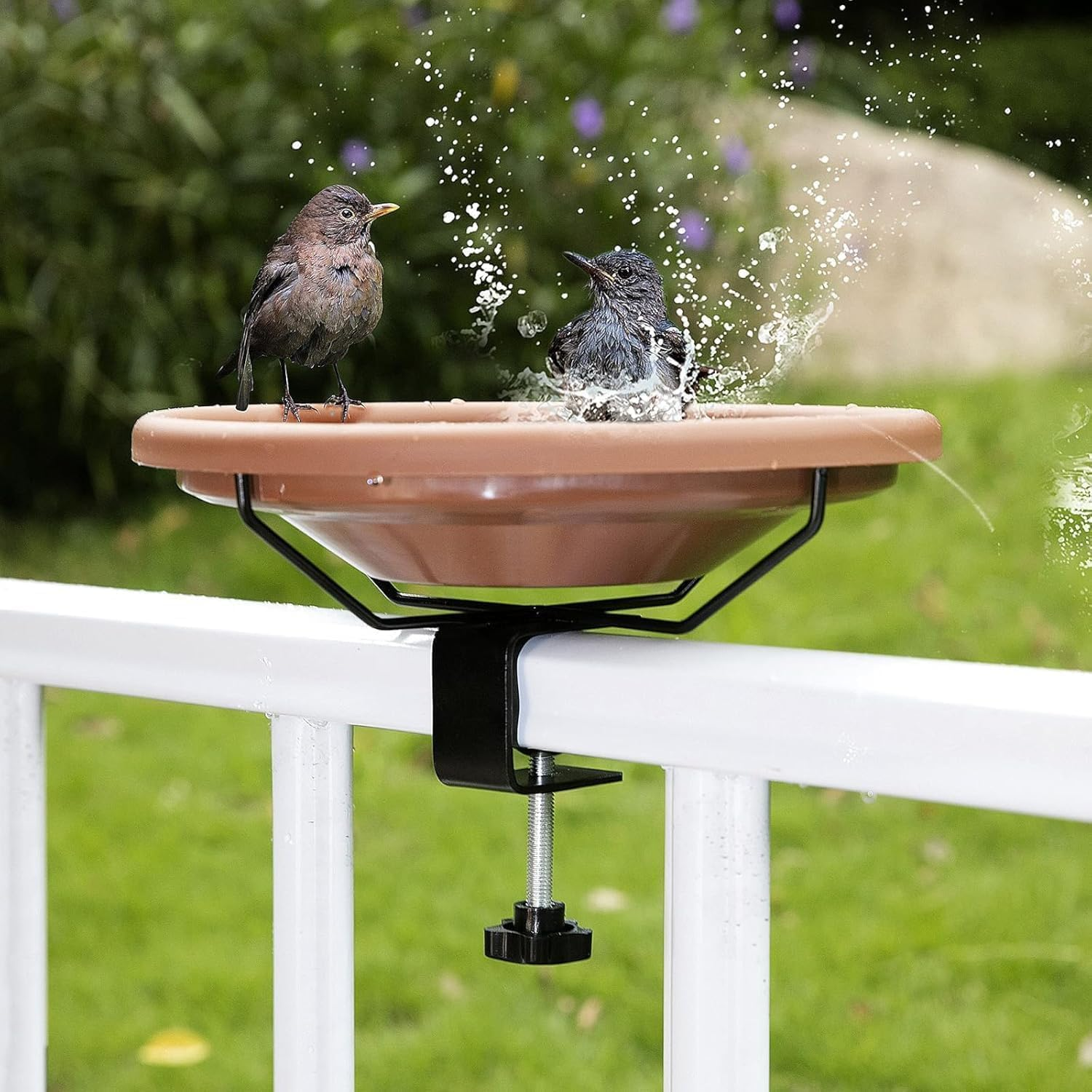 30 Cm Deck-Mounted Unheated Bird Bath Bowl with Detachable Fence Clamp for Balcony Railings image number 1