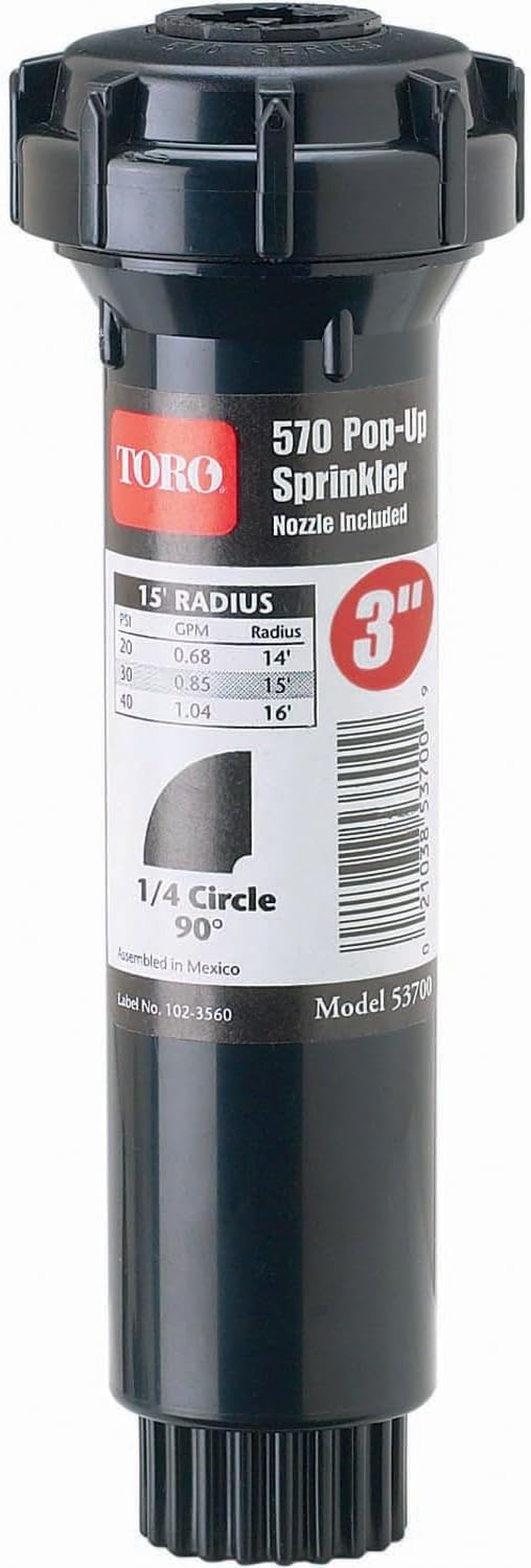 Toro 53818 3-Inch Pop-Up Fixed-Spray with Adjustable Nozzle Sprinkler, 0-360-Degree, 15-Feet,Blacks image number 3