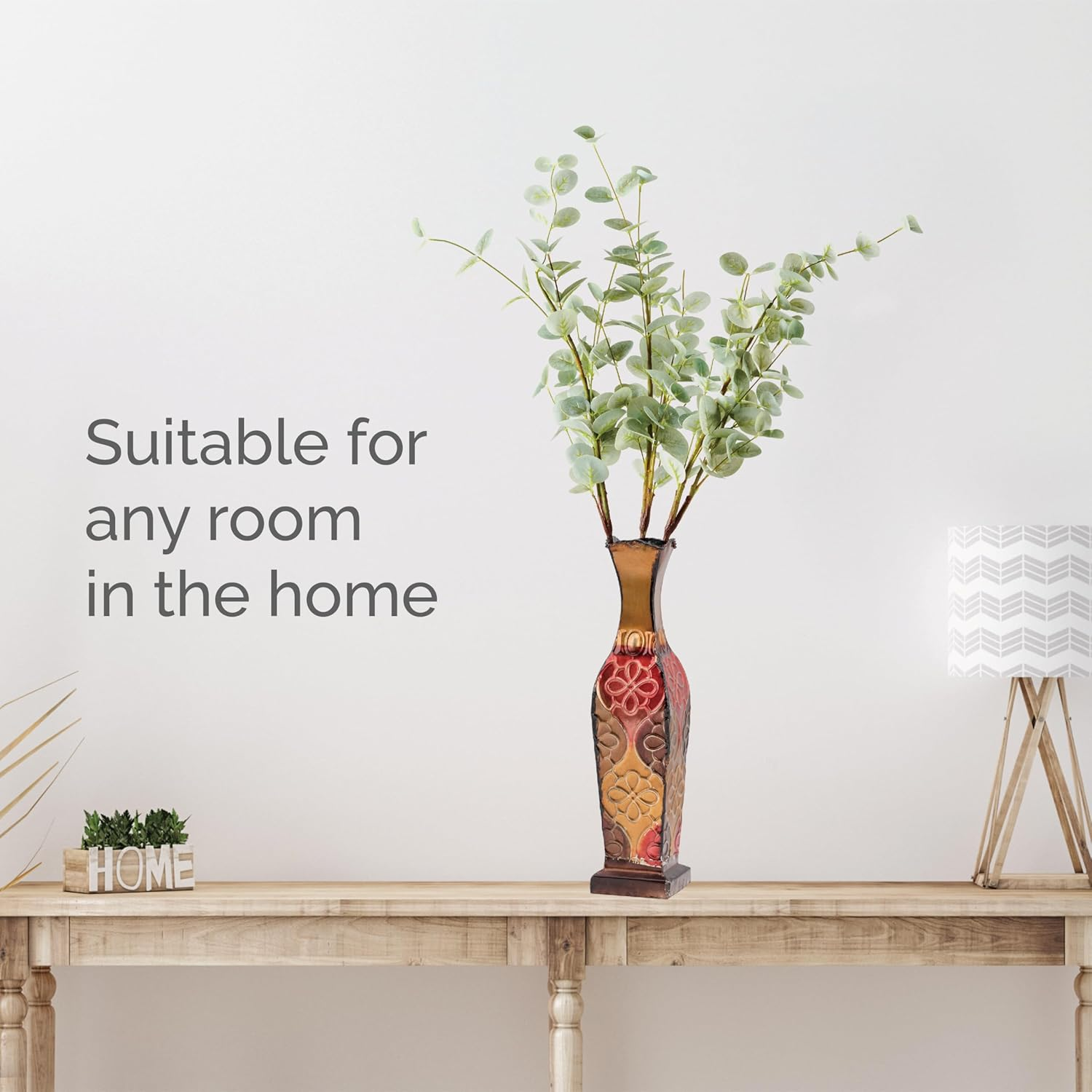 Elements Embossed Metal Floral Decorative Vase, 17-Inch