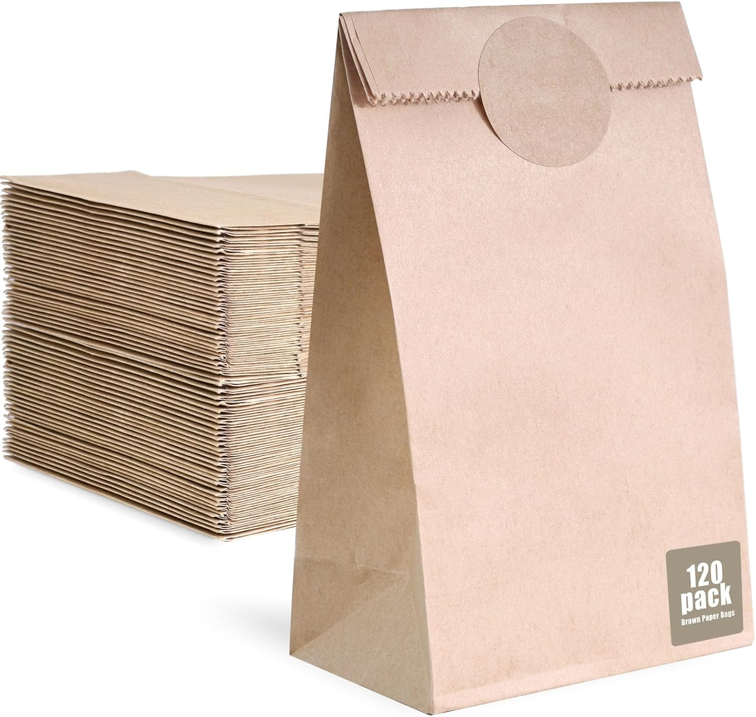 Shindel 120PCS Kraft Paper Bags, Brown Paper Bags with Stickers Mini Snack Bag Lunch Bag Treat Bag for Baby Shower Wedding Party Favors DIY Crafts
