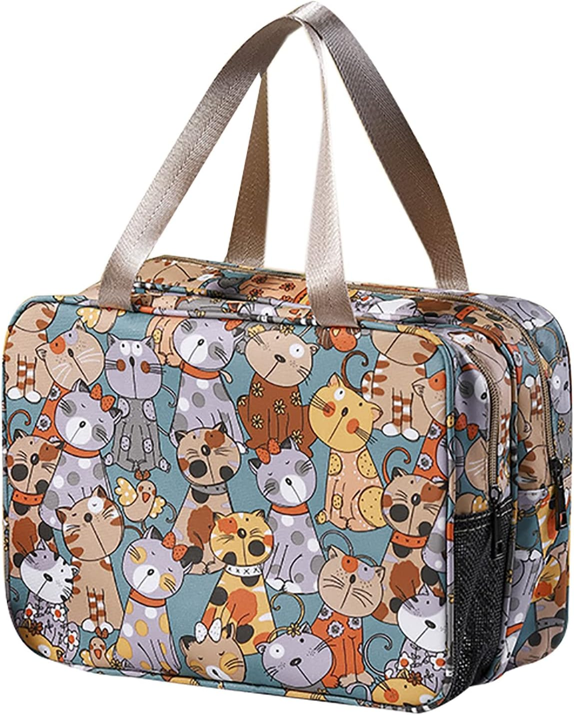 Toiletry Bag Travel Hanging Make up Wash Bags Large Portable Waterproof Cosmetic Shaving Bag Makeup Organizer Toiletries Bathroom Storage Case for Women Girls Ladies (Green Cat) image number 3