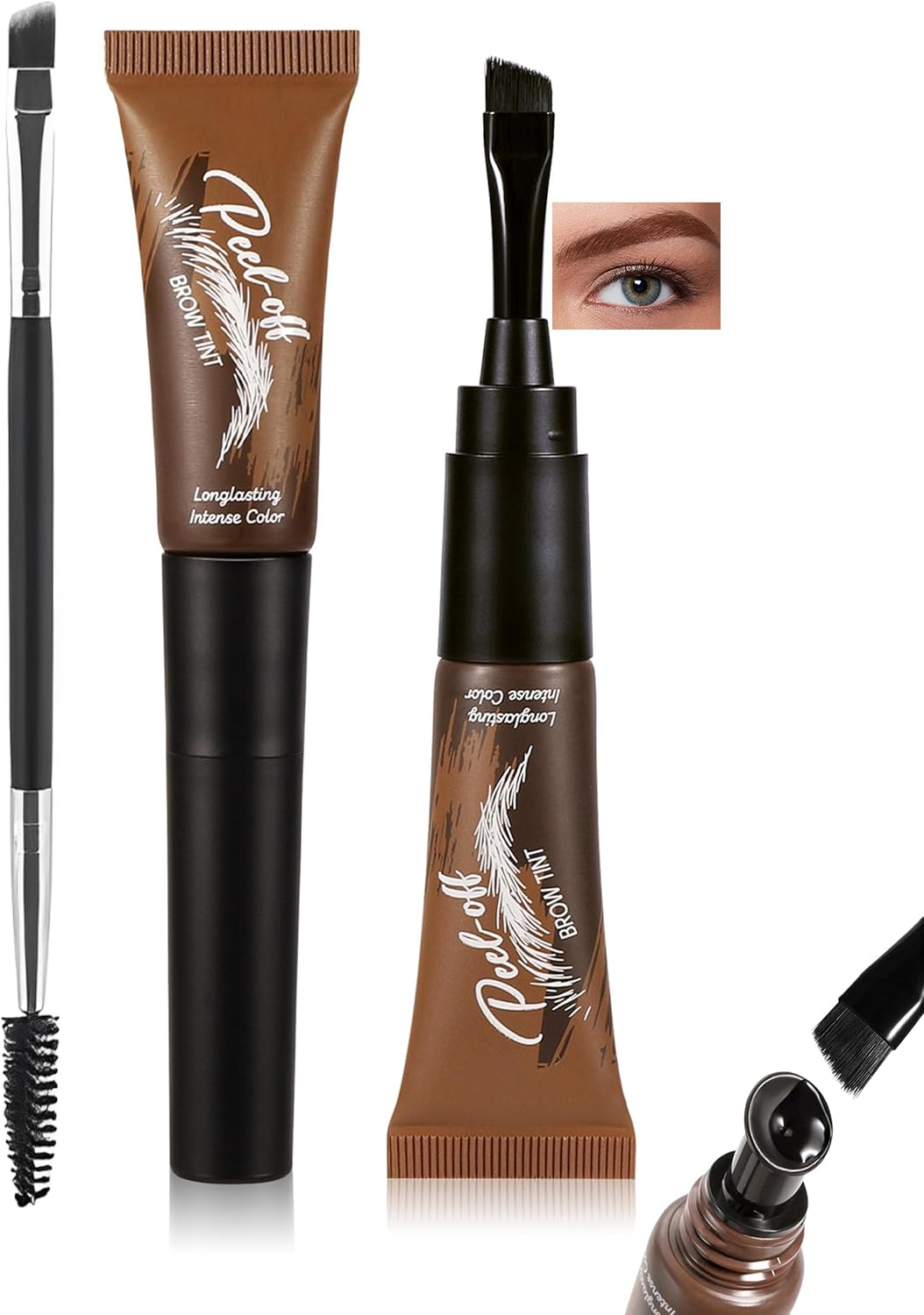 Erinde Peel off Tattoo Eyebrow Gel, Long Lasting & Waterproof Eyebrow Tinted Stain, Smudge Proof Transfer-Proof Brow Gel, Matte Natural Brow Tint Cream, Eye Brow Dye Makeup for Women with Brush, 02