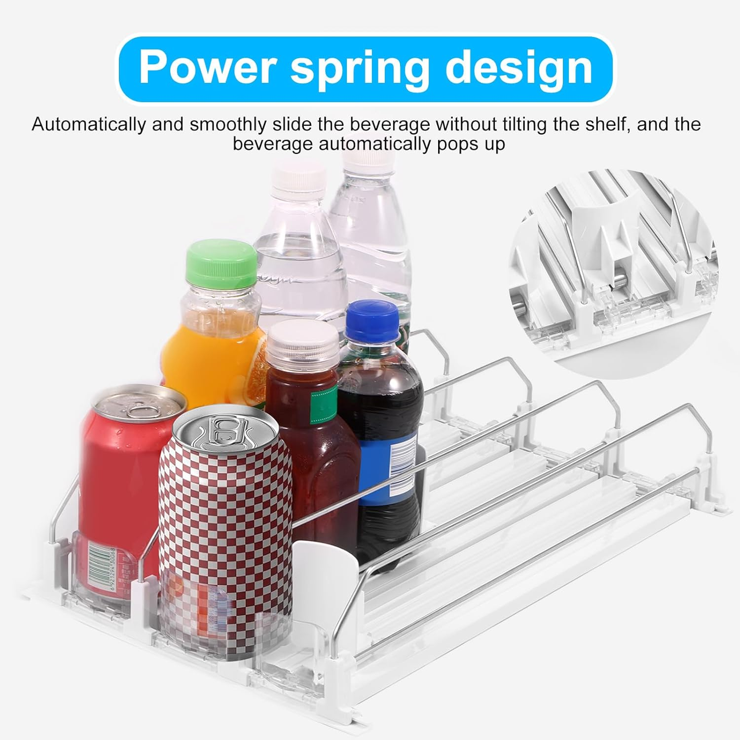 Drink Organizer for Fridge, Self-Sliding Soda Can Dispenser for Refrigerator, Adjustable Width Beverage Self-Pushing Glide Rack, Automatic Soda Seltzer Drink Pop Can Organizer Holds up to 25+ Cans (A) - C image number 2