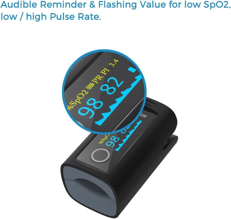 Wellue Fingertip Blood Oxygen Saturation Monitor with Alarm, Batteries, Carry Bag & Lanyard for Wellness Use PC-60FW Bluetooth image number 6