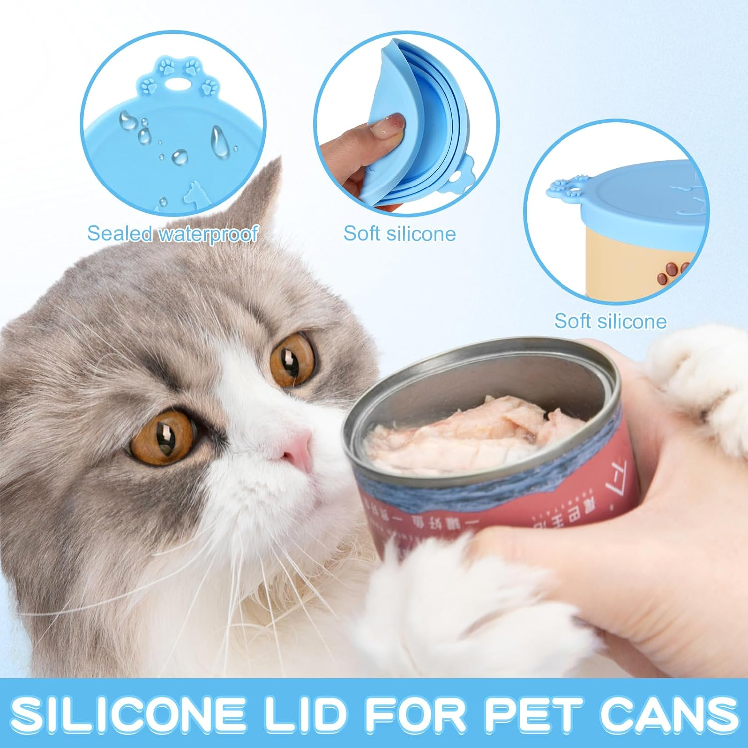 Naapesi 4 Pieces Can Lids for Tins with Spoons, Universal Size Tin Can Covers Lids, Silicone Lid Can Tops Cover for Cat Dog, Standard Size Can Tops and Spoons, Dog Food Tin Lids Covers for Cans image number 6