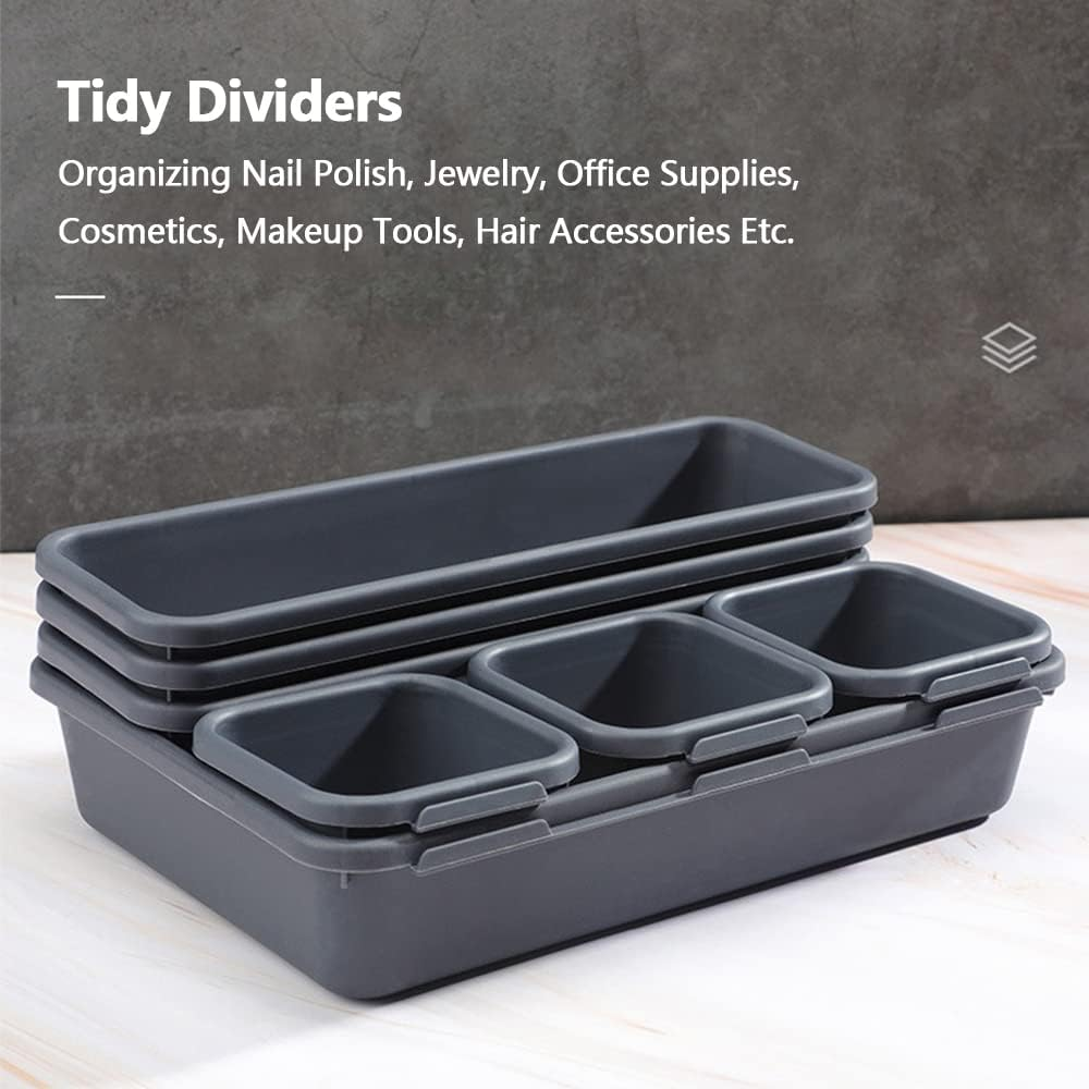 Tophomer 8Pcs Desk Drawer Organiser, 3 Sizes Plastic Storage Tidy Divider Trays for Kitchen, Bathroom, Office, Desk, Make-Up (Black) image number 4