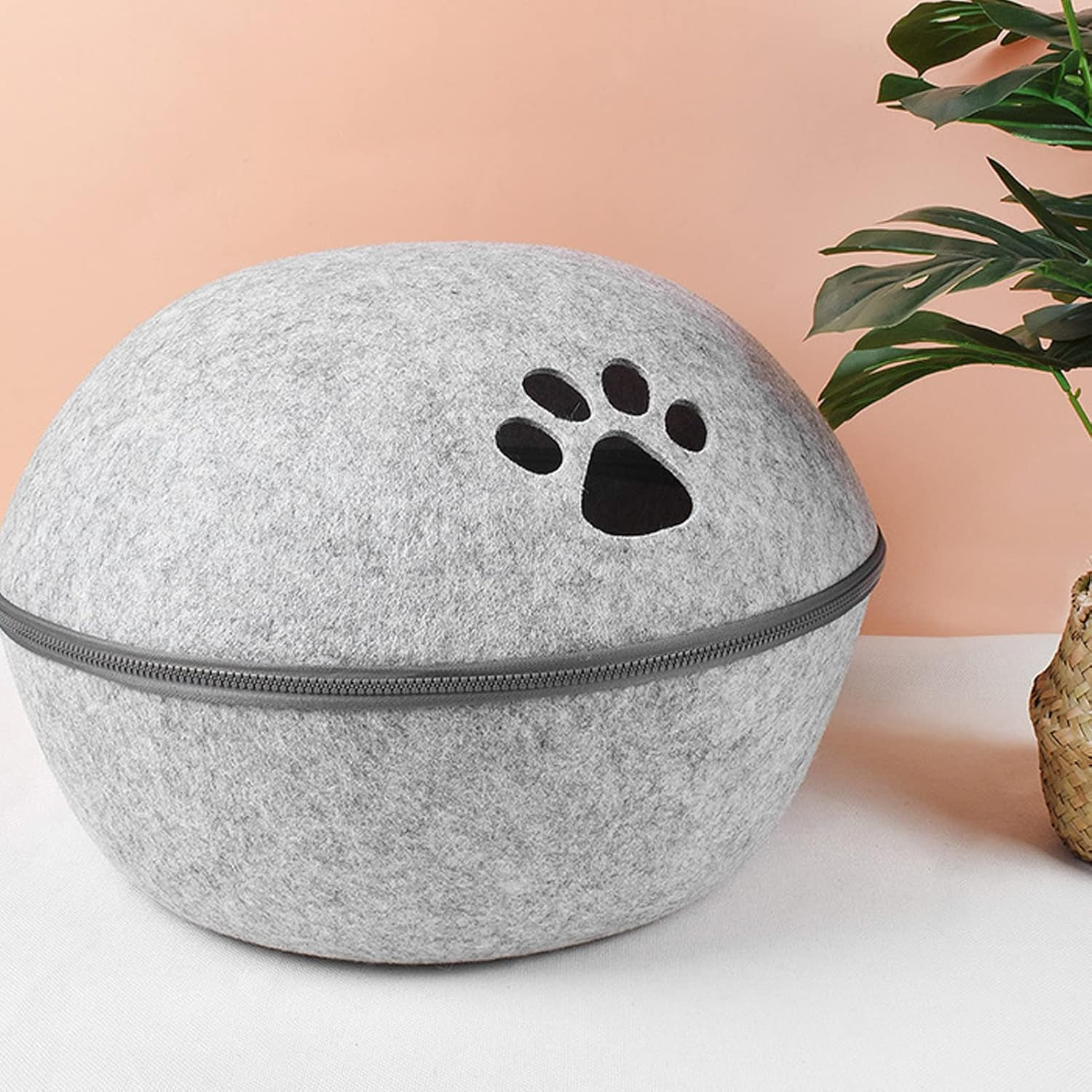 Felt Cat Bed Cave,Cat Cave Bed Detachable Washable Semi Enclosed Felt Kitten Hideout Bed with Cushion for All Seasons image number 2