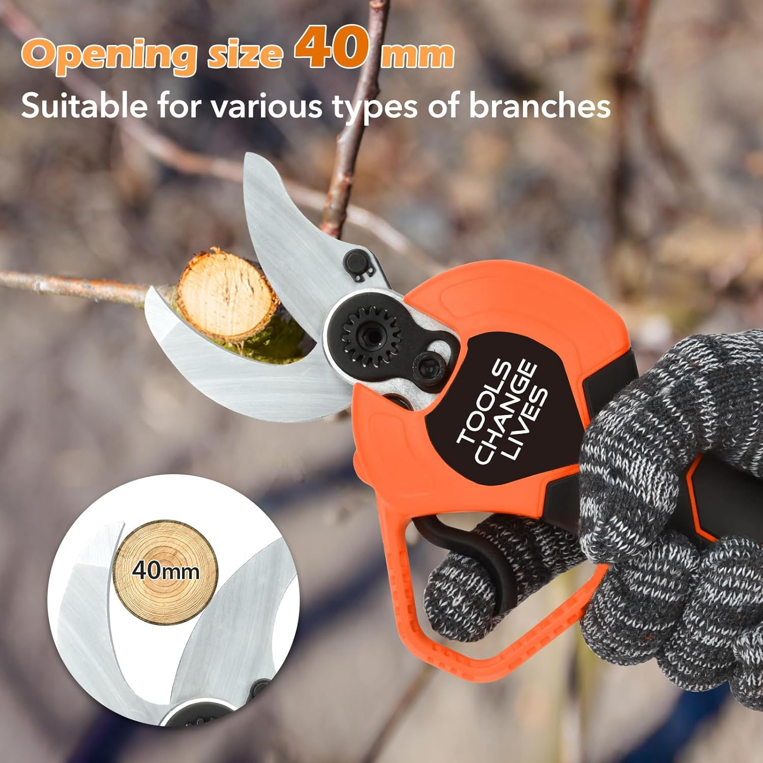 Electric Pruning Shears Cordless: Professional Gardening Scissors Heavy Duty with 2 X 2.0Ah Rechargeable Battery - 1.6 Inch (40Mm) Cutting Diameter - Tree Pruner for Garden Trees and Branches image number 3