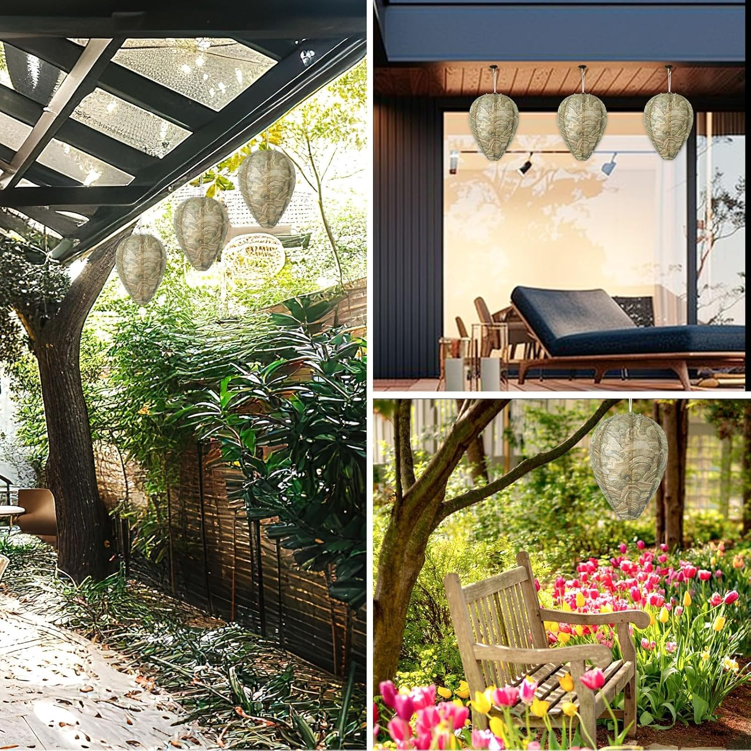 DECYOOL 6 Pack Paper Wasp Nest Decoy Hanging Wasp Nest Stay Away from Wasps Hornets Yellow Jackets(Brown Green) - A-Yellow image number 4