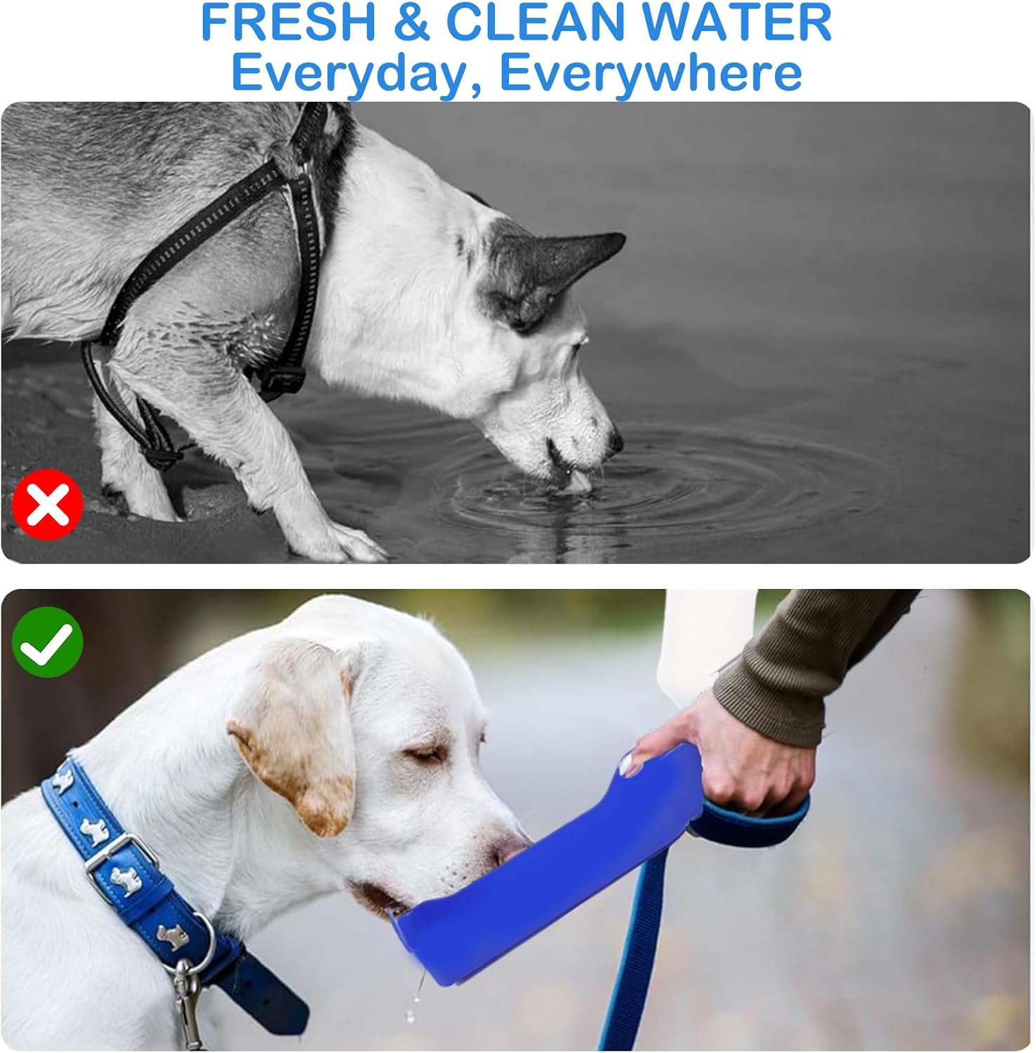 500 Ml Dog Water Bottle with Foldable Drinking Cup, Portable Travel Water Bottle, Water Bottles for Dogs, Pet Drinking Bottle, Suitable for Pets When Hiking and Camping Outdoors