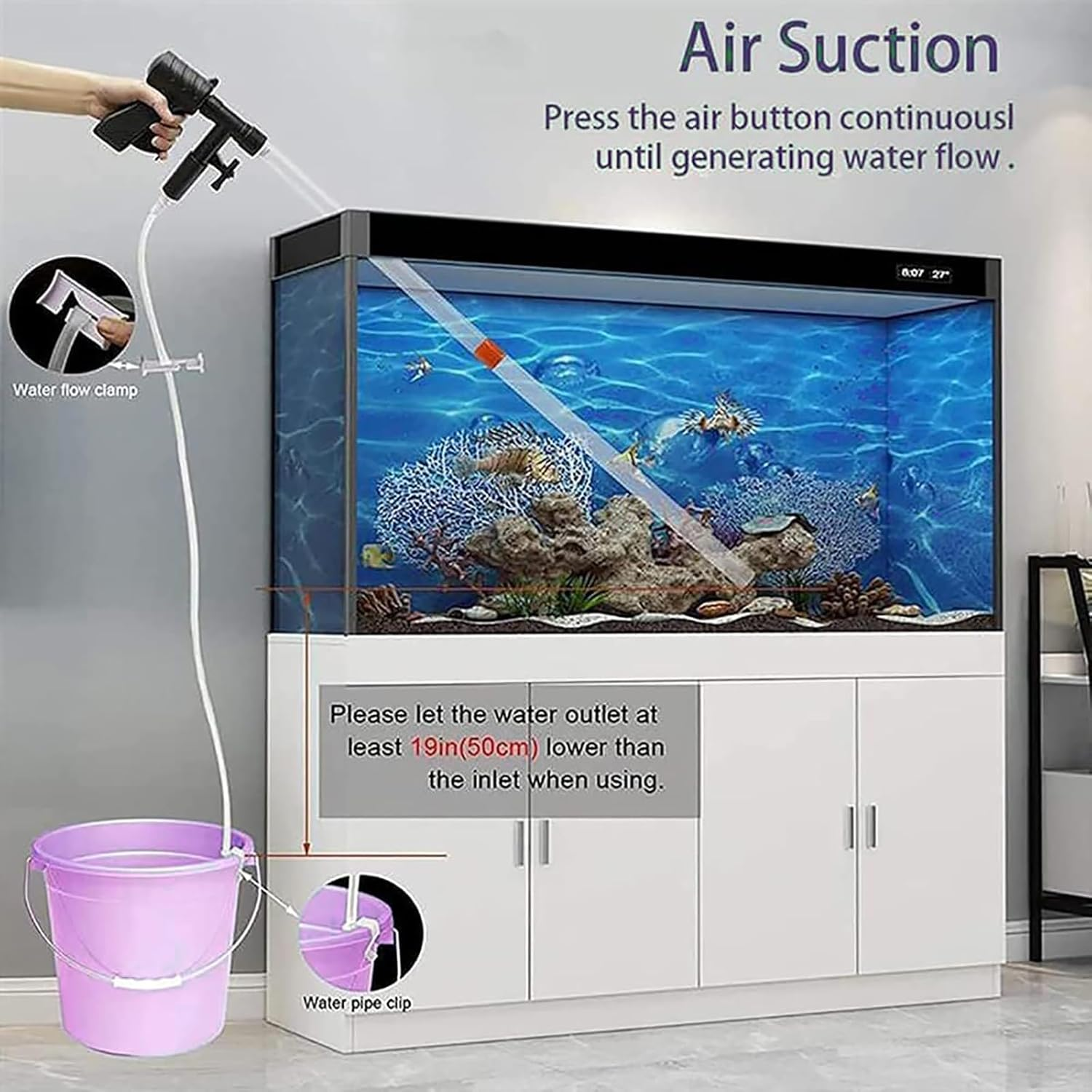 Fish Tank Gravel Cleaner, 2024 Newly Upgraded Aquarium Gravel Cleaner Vacuum Fish Tank Vacuum Cleaner Tools for Aquarium Water Changer for Fish Tank Cleaning Gravel and Sand image number 4