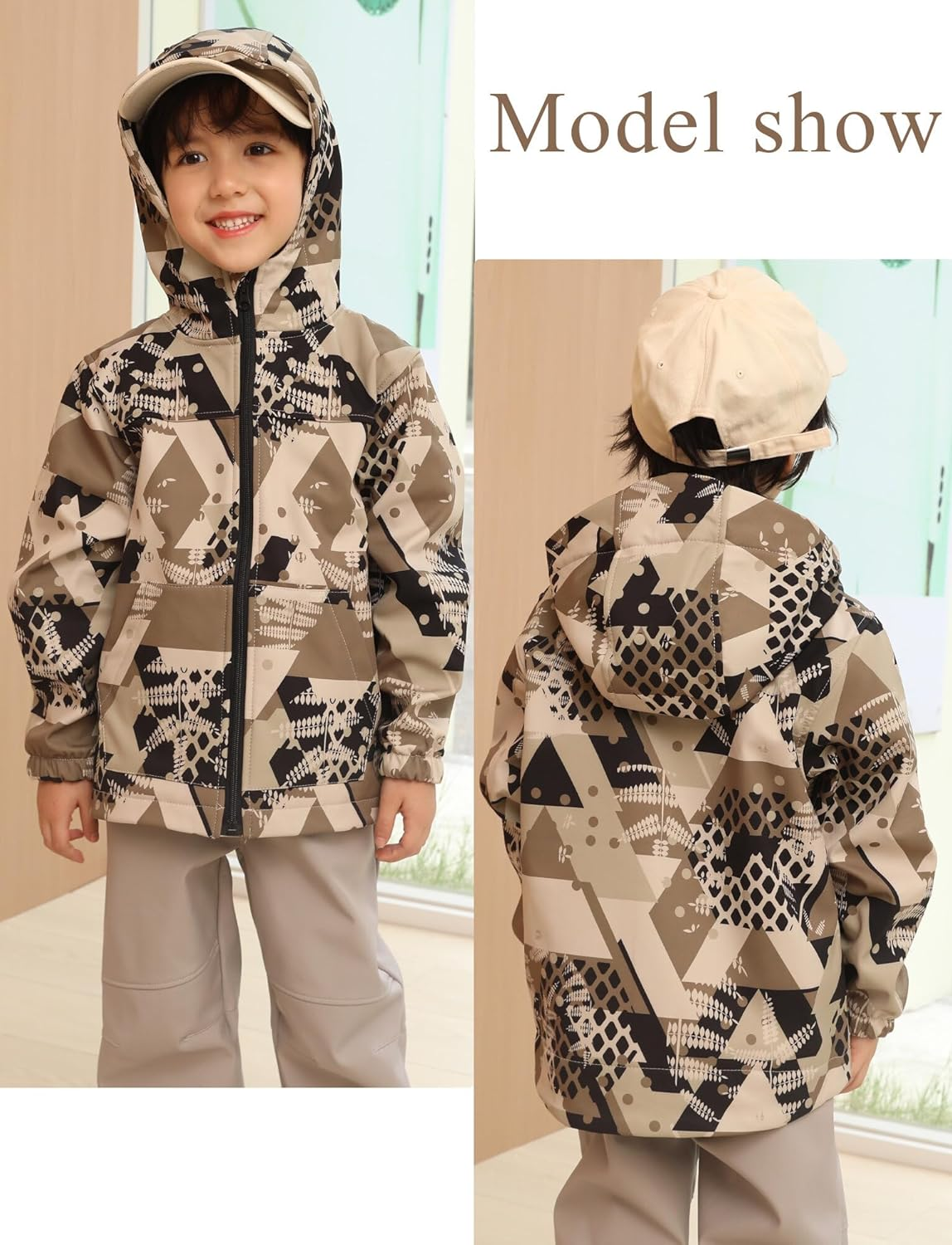 FEOYA - Toddler Kid Boys Girls Windproof Hooded Jacket with Pants Fleece Lined Waterproof Jacket Coat Trousers Child Winter Outfit Rain Suit Cute Printed Outwear 1-6 Years image number 6