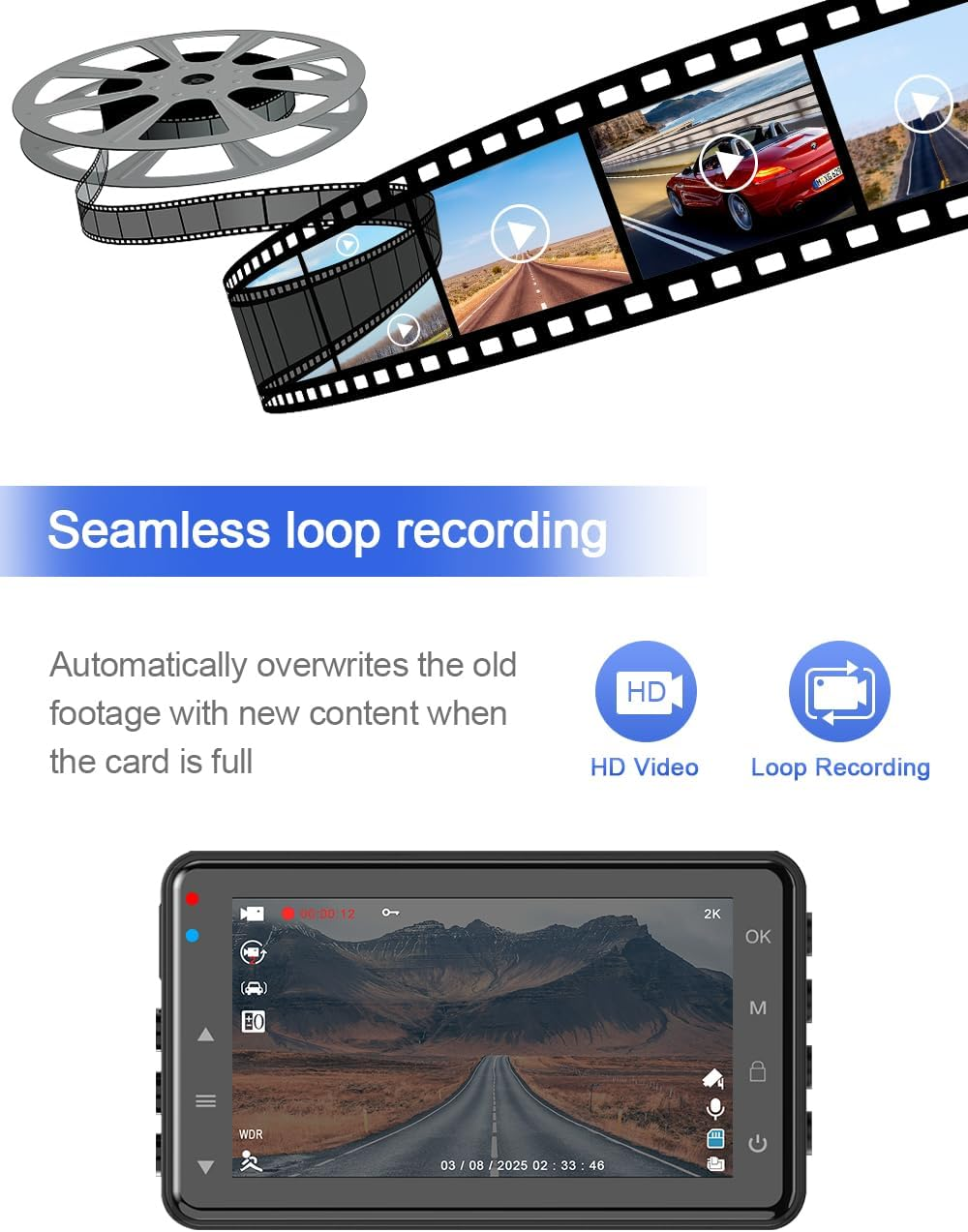 Dash Cam for Cars 2K Car Dash Camera Car Camera Recorder 3Inch Screen Dashboard Camera with 170&deg; Wide Angle, Super Night Vision, WDR, Loop Recording, Parking Monitor, G-Sensor, Motion Detection image number 1