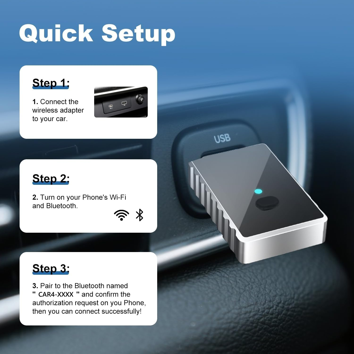 2 in 1 Wireless Carplay Adapter for Iphone & Android Auto, Convert Wired to Wireless Carplay Adapter with USB-A to USB-C, Mini Car Play Dongle Plug & Play, Stable Control & No Delay