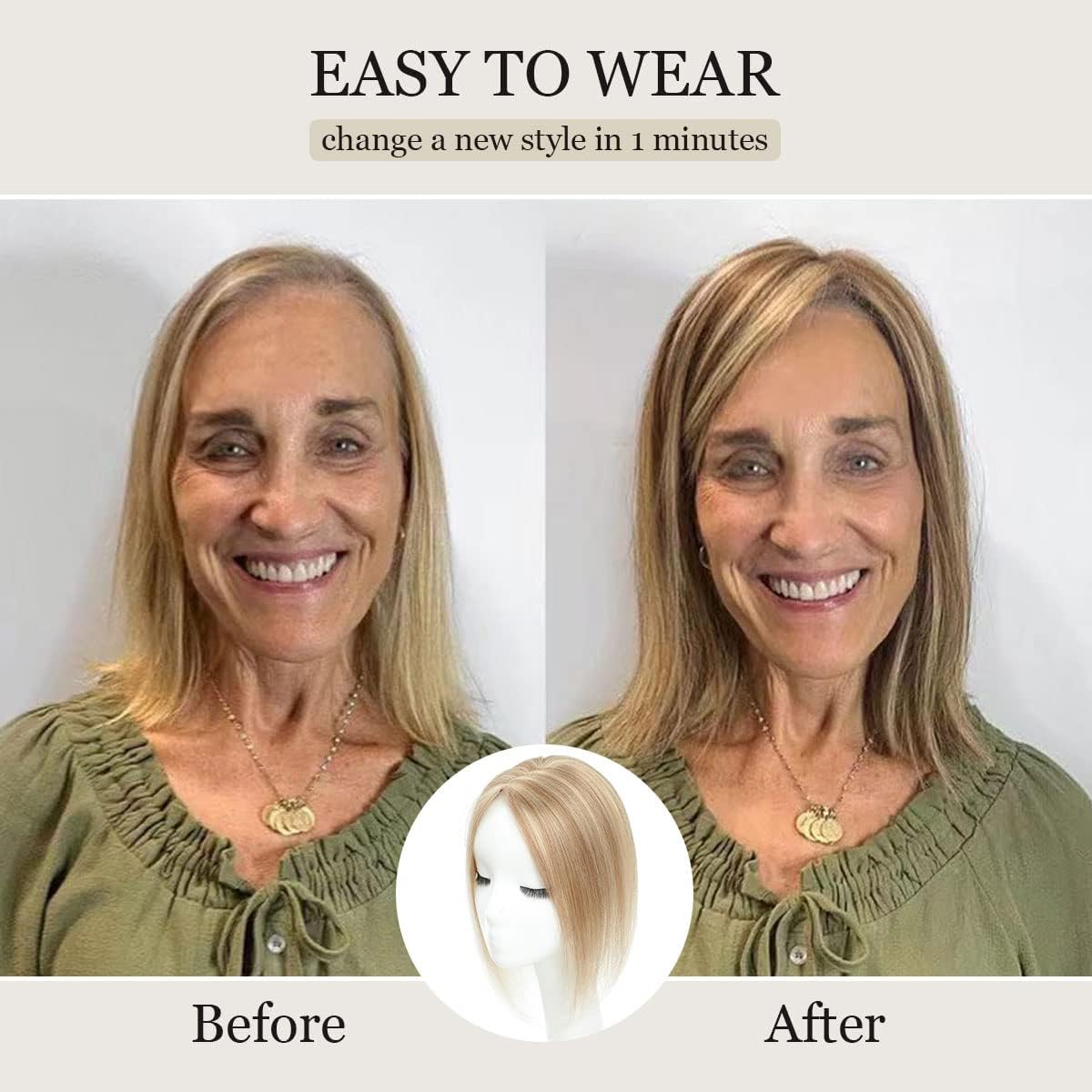 Aimeolyn Hair Toppers, Real Human Hair for Women No Bangs Top Hair Extensions Pieces for Thinning Wiglets Upgrade Lace Base Premium Remy Toppers 12Inch