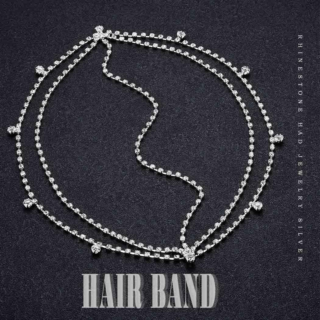 Fdesigner Crystal Head Chain Wedding Headpieces Rhinestone Bride Hair Jewelry Boho Party Teardrop Headband Hair Accessories for Women and Girls (Silver-Boho) image number 1