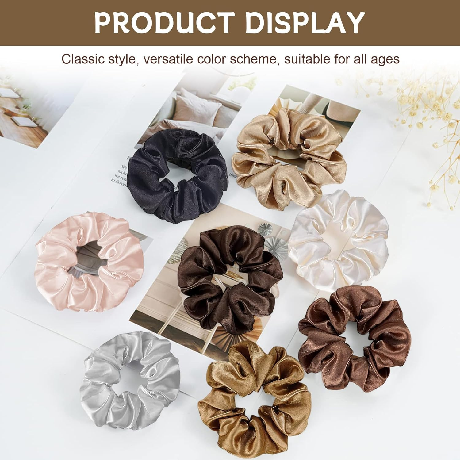 Pack of 18 Elastic Silk Brown Hair Bobbles, Satin Dark Hair Bobbles, Scrunchies Set, 4 Mm Black Stretch Hair Bands, Ponytail, Classic Large Silk Hair Scrunchies for Girls, Mother, Friends