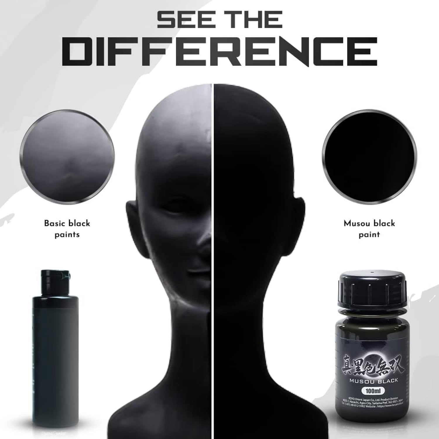 Musou Black Acrylic Paint, the Blackest Black in the World, Contains 1 X 100Ml Light Absorption of 99.4% (Very High Coverage), Multiple Uses (Pictures, Art, Figures) image number 3