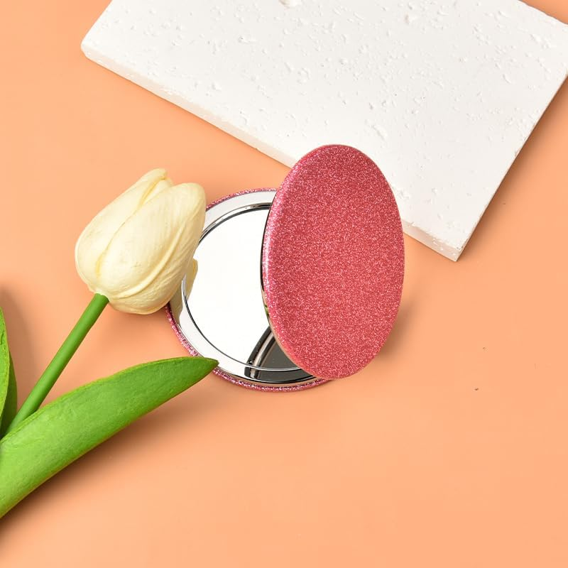 Pink Compact Mirror for Purse - 1X/2X Magnifying Mirror with PU Leather Case - Portable Hand Mirror image number 5