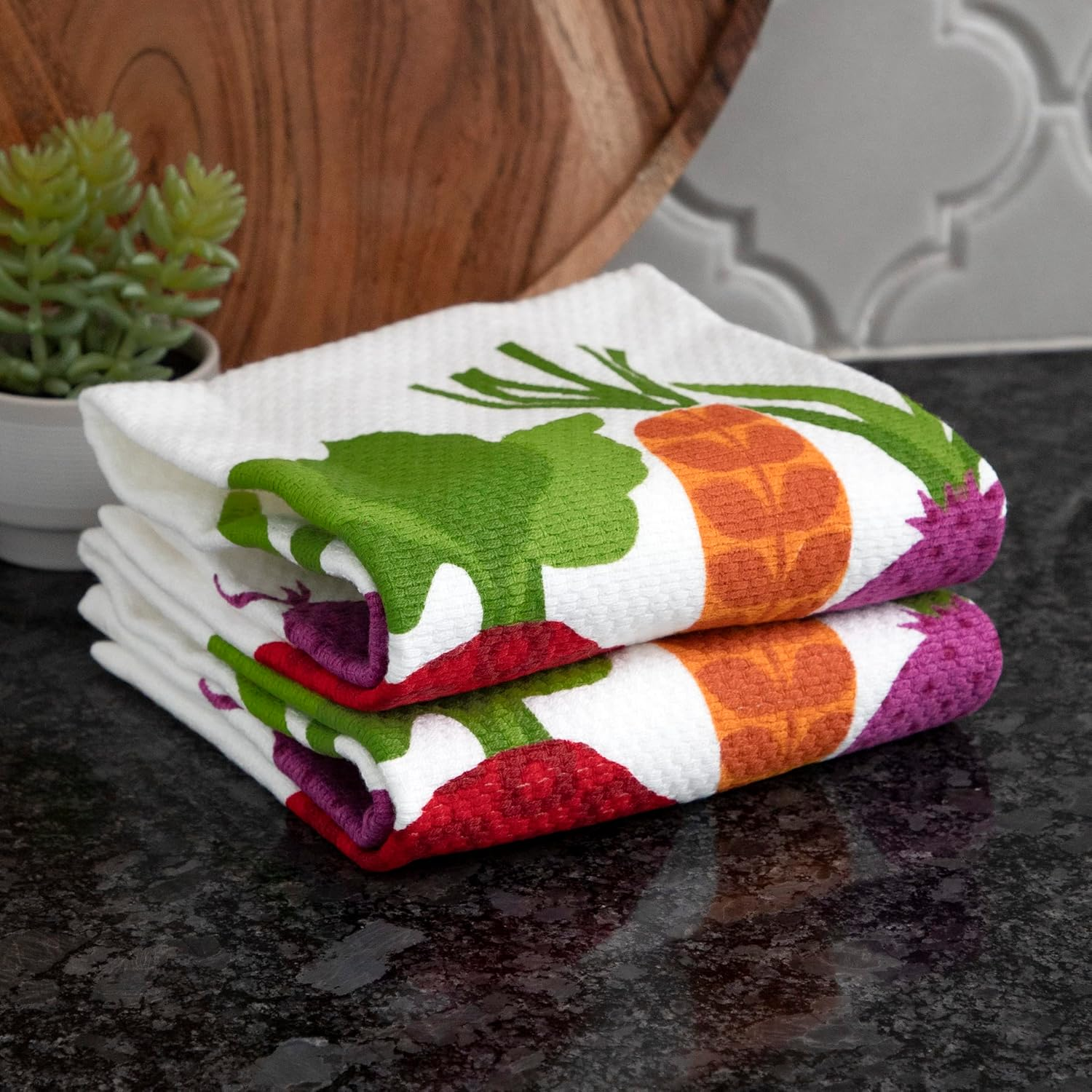 T-Fal Textiles 62445 2-Pack Veggie Print Dual Sided Woven Weave Cotton Kitchen Dish Towel image number 2