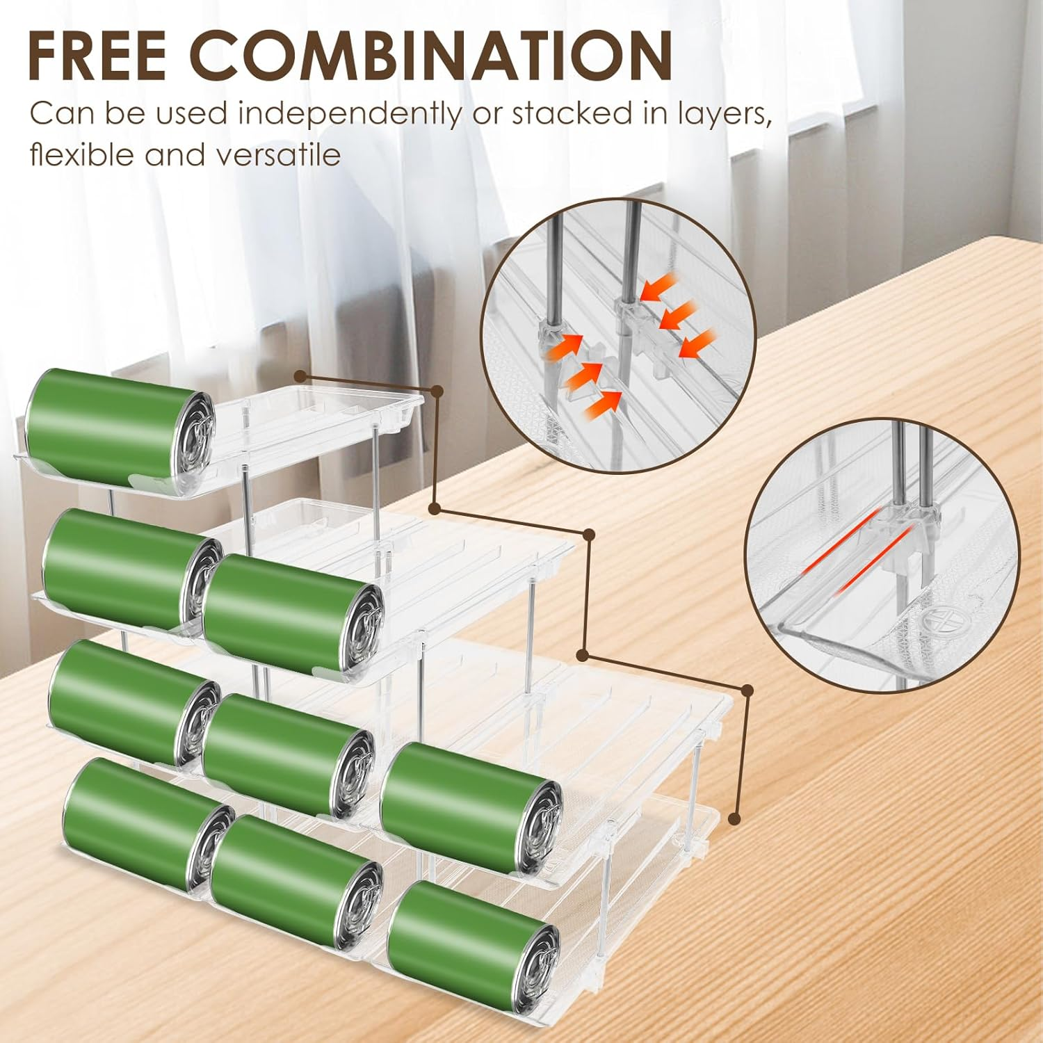 3-Tier Stackable Can Storage Rack Organizer, Can Storage Organizer Pantry, Clear Can Organizer Rack, Canned Food Holders, Stackable Soup Can Dispenser for Kitchen Cupboard and Pantry Storage image number 3