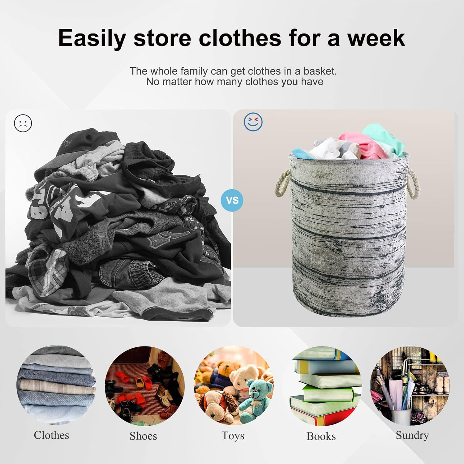 Mziart Unique Tree Stump Large Laundry Basket Bag with Rope Handles, Collapsible Wood Grain Waterproof Laundry Hamper Stylish Storage Basket Bin Organizer for Toys Clothes Kids Bedroom Nursery image number 5