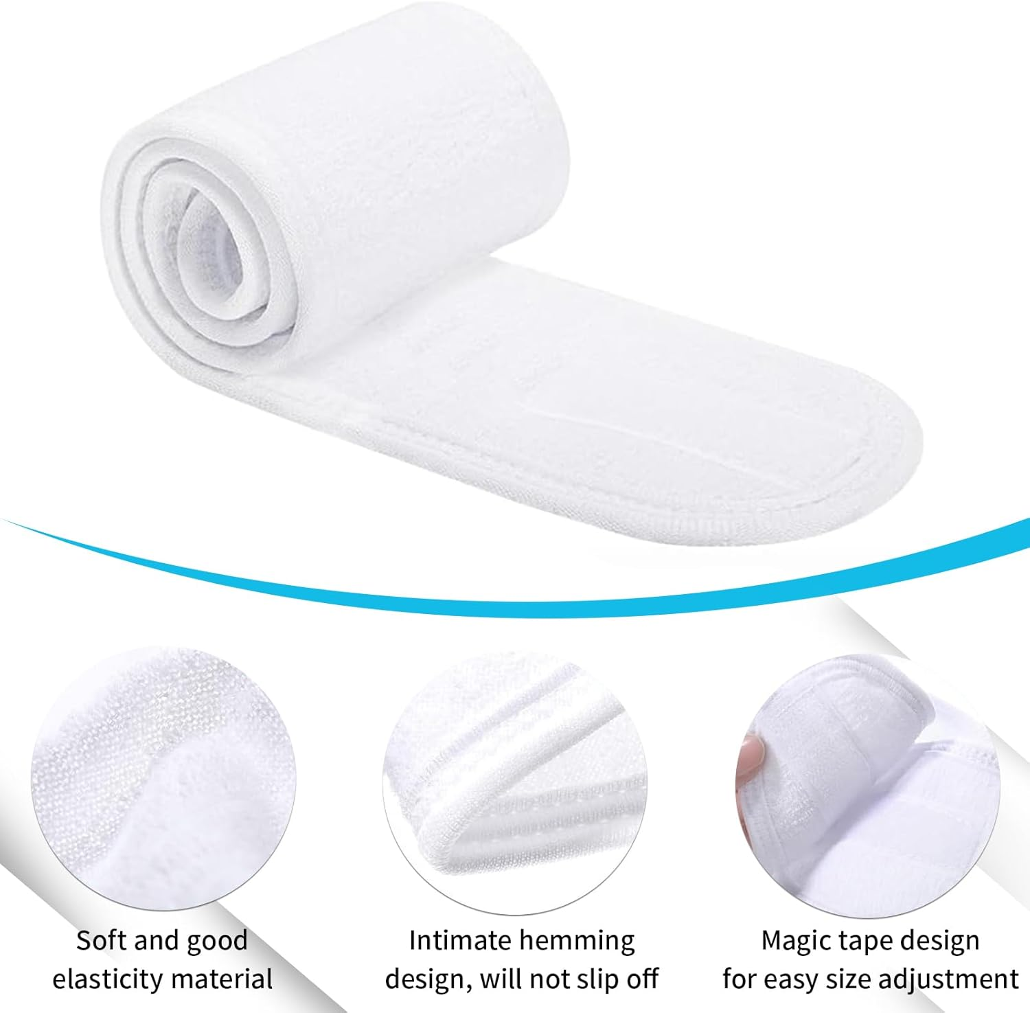 4 Pack Spa Facial Headband Head Wrap Makeup Hair Band Women Skincare Adjustable Headband Terry Cloth Stretch Towel for Bath, Makeup and Sport, with Magic Tape (White) - Gray image number 7