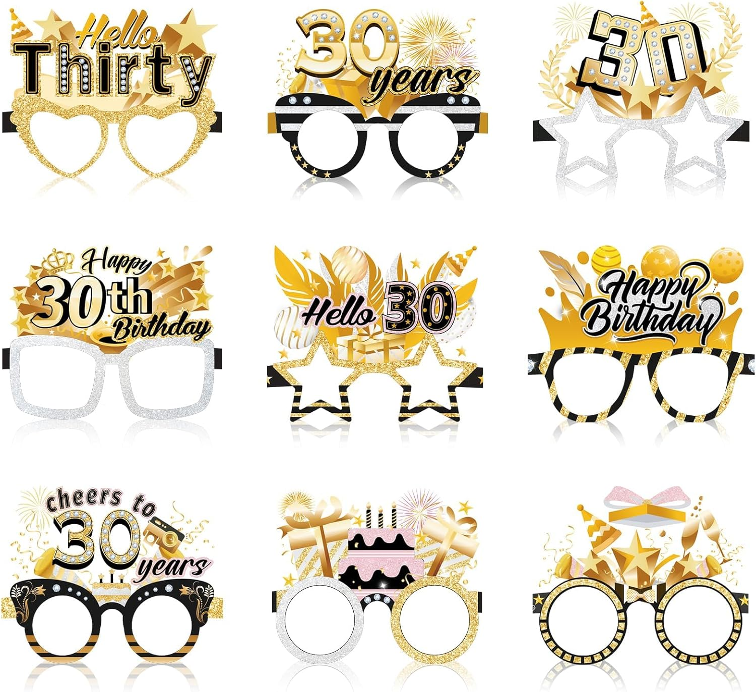 Birthday Glasses, 18 Pack Birthday Paper Glasses for Man Women, Birthday Photo Props Party Supplies, Hello Thirty Cheers to Birthday Party Favors image number 6
