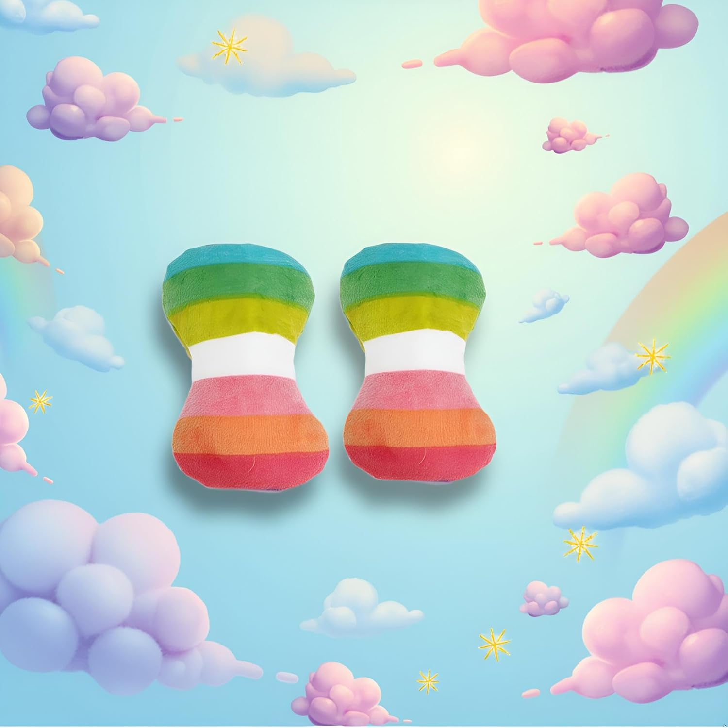 2Pcs Dog Plush Vocal Rainbow Dog Bone-Shape Chewing Pet Supplies for Pet Playing Use Adorable Quality and Practical Attractive and Professional Bone with Puncture Resistant Squeaker, Chew image number 6