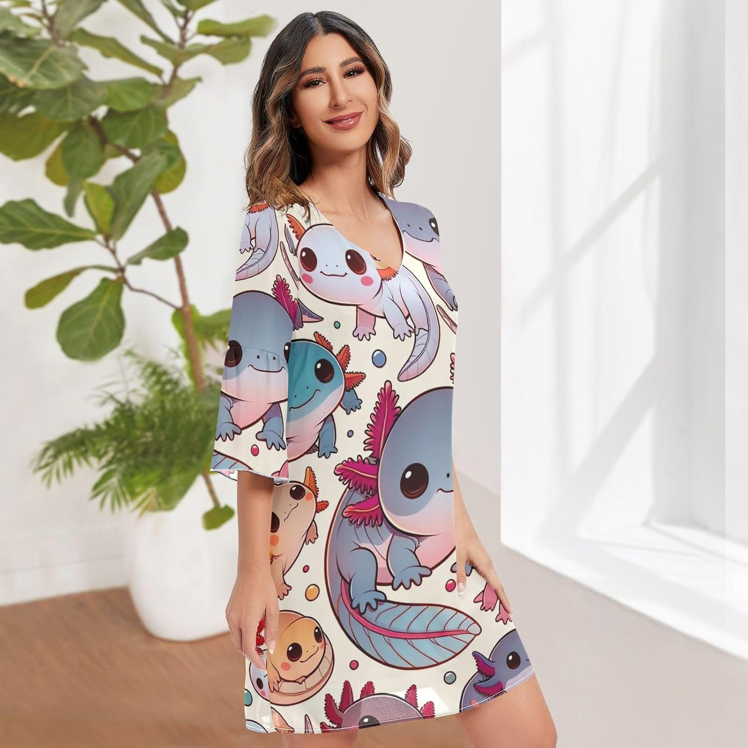 Cute Axolotl Casual Chiffon Dress Printed Line Maternity Dress S-XXL image number 5