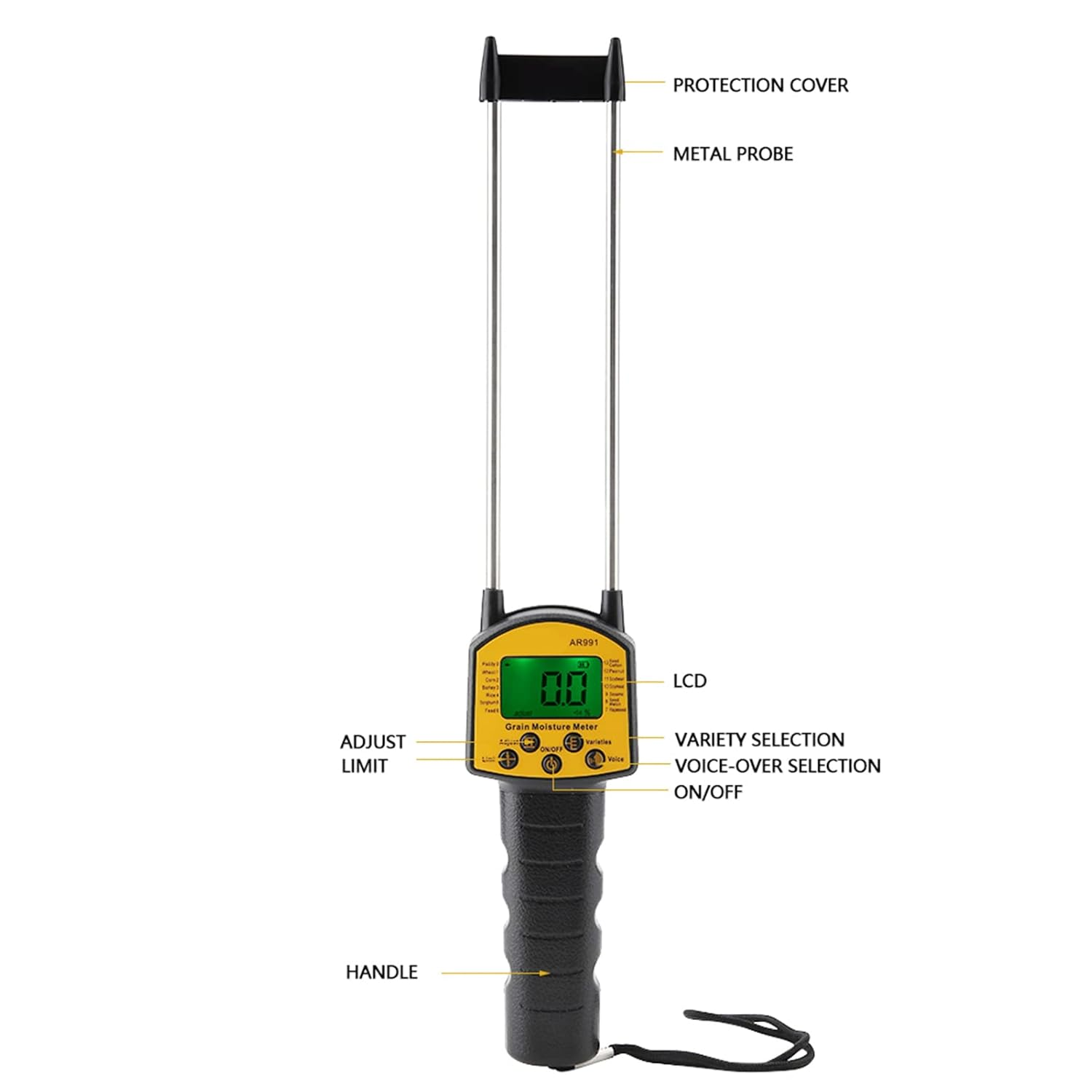 AR991 Digital Meter LCD Backlight Rod Probe Humidity Tester for Wheat Corn Rice Peanut Soybean and More image number 6