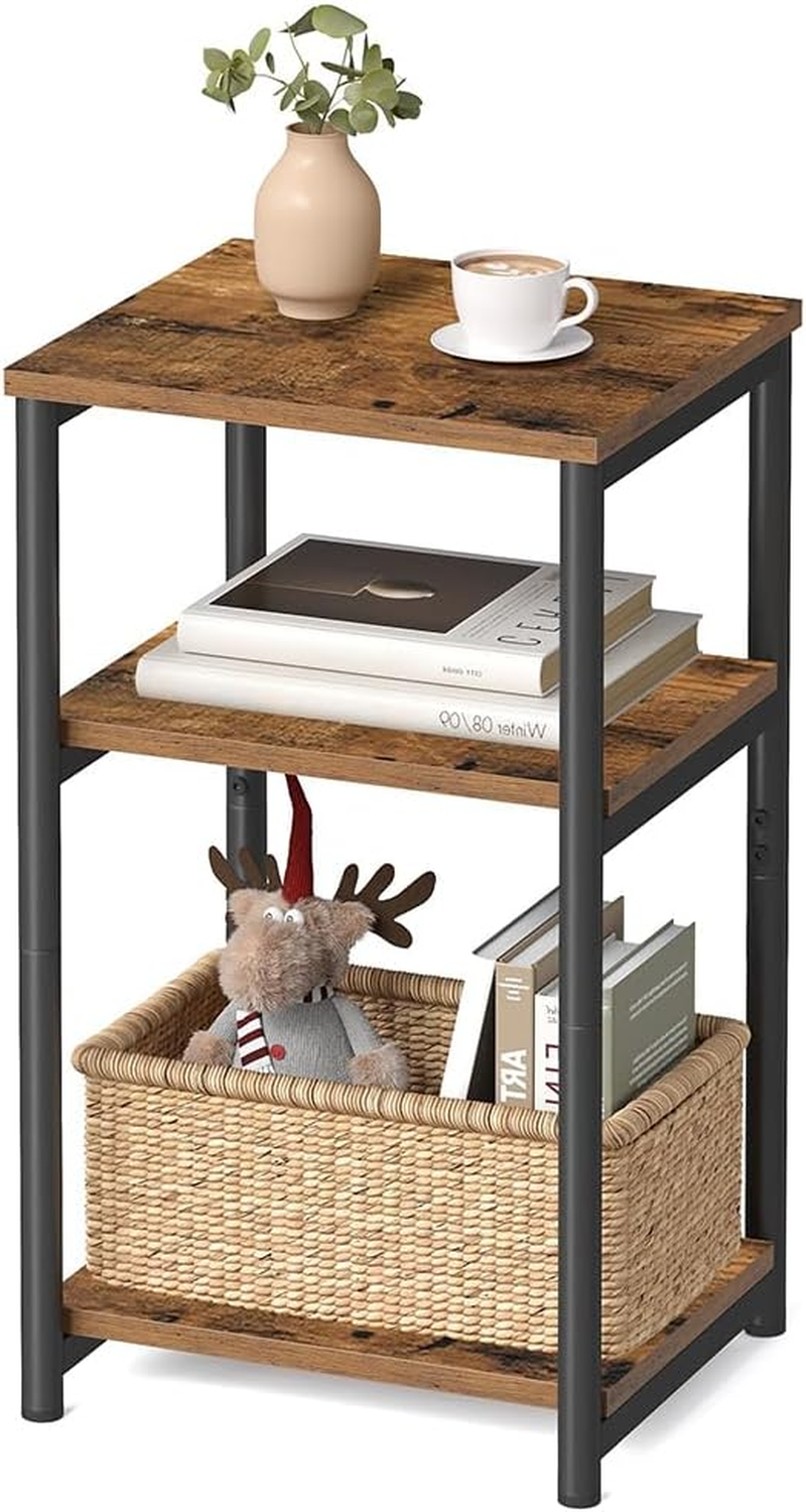 Small Side Table, 3 Tier Storage Shelves Couch End Tables for Living Room, Bedroom Office and Bathroom, Nightstand, Rustic Brown image number 1