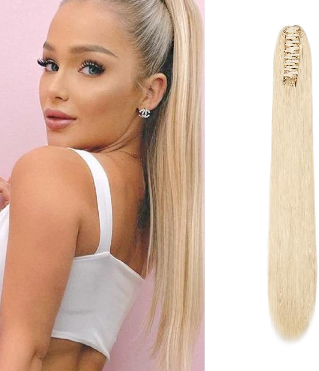 Dcbaboo Ponytail Extension Natural Smooth Hair Extension Natural Hair Clip 50 Cm Hairpiece Natural Hair Ponytail Clip Long Synthetic Straight Ponytail Dark Auburn