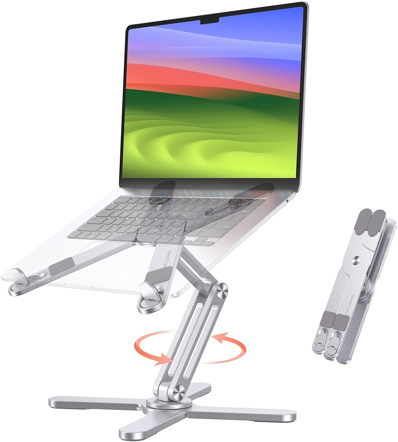 OMOTON 360&deg; Rotating Laptop Stand Riser for Desk, Ergonomic Foldable Computer Stand Adjustable Height Angles for Collaborative Work, Easy Storage Fit Macbooks,All Laptops up to 16 Inches, Silver image number 6