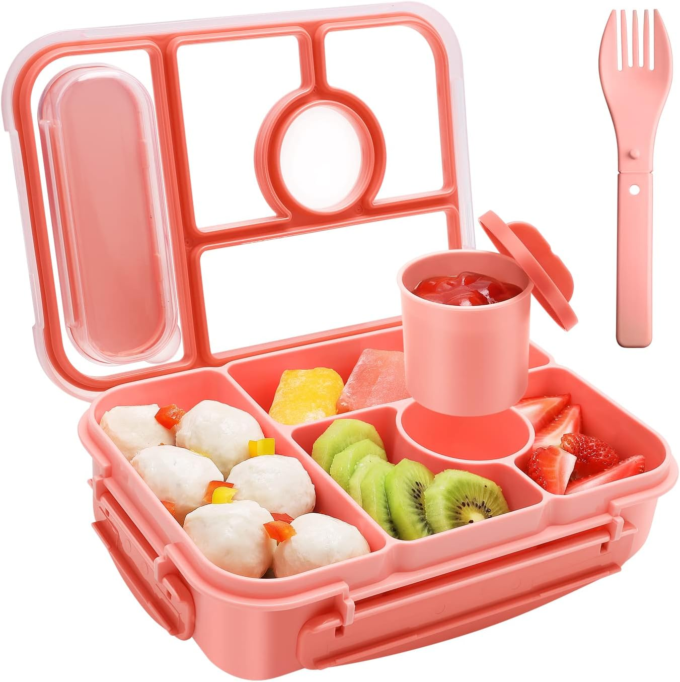 Bento Lunch Box Kids,Leakproof Lunch Containers for Adults/Kids/Toddler,5 Compartments Bento Box with Sauce Vontainers,Microwave & Dishwasher & Freezer Safe,Bpa-Free (Pink) image number 1