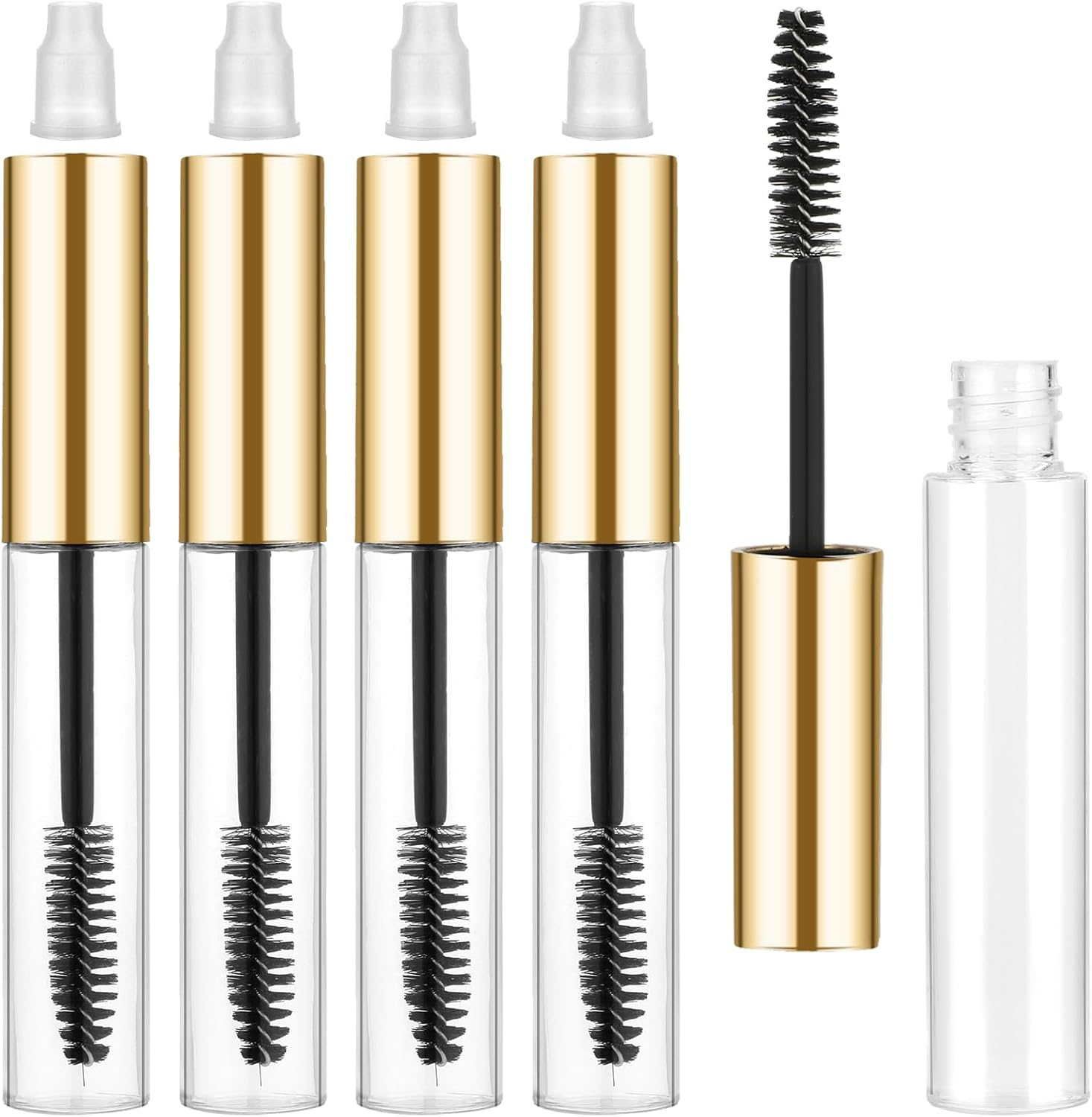 4 Pieces 10ML Empty Mascara Tube and Wand, Plastic Lip Gloss Containers Tubes Refillable Eyelash Serum Applicator Clear Eyelash Cream Dispensers Travel Castor Oil Cosmetic Containers Bottles image number 5