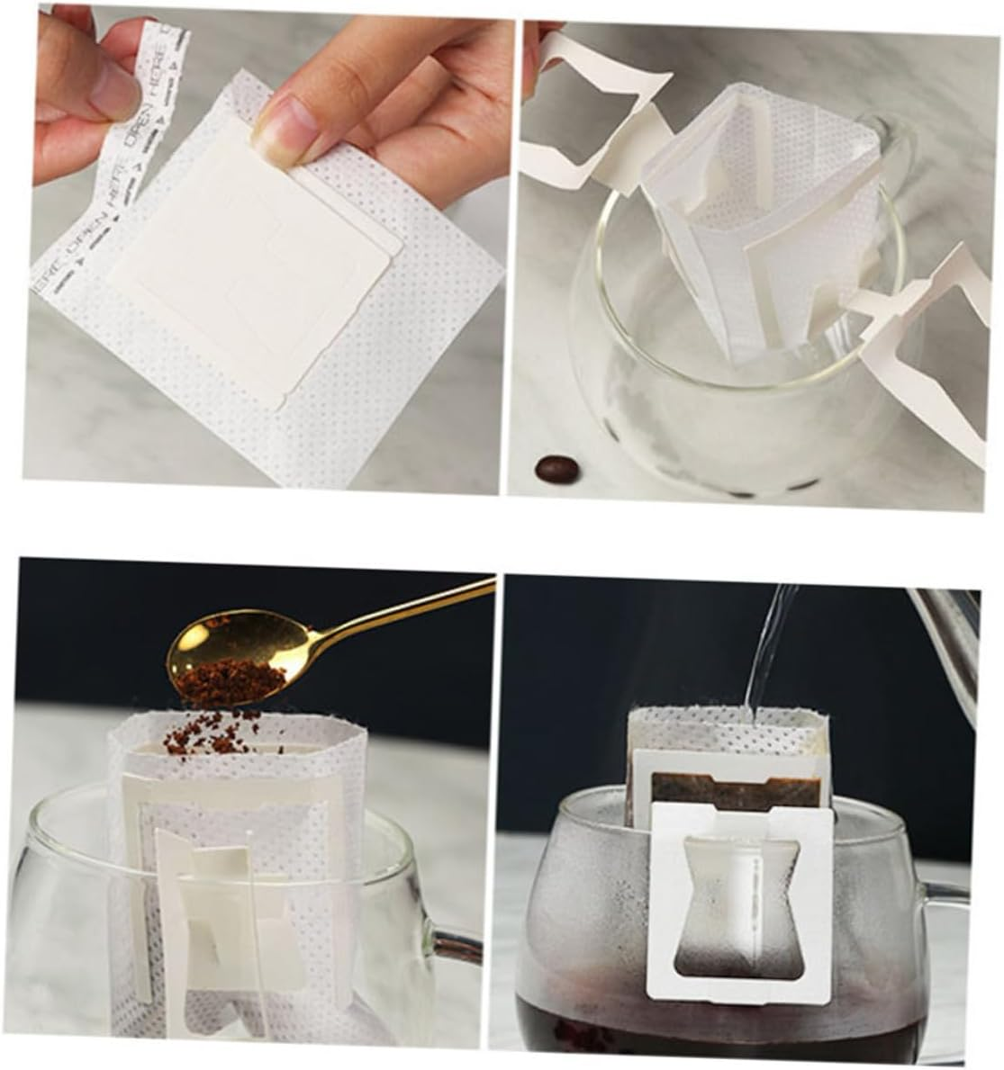 Toyvian 50Pcs Hanging Ear Drip Coffee Filters Disposable Portable Single Serve Filter Bags for Loose Tea and Coffee Brewing Thickened White Paper Easy Use for Home and Travel image number 5