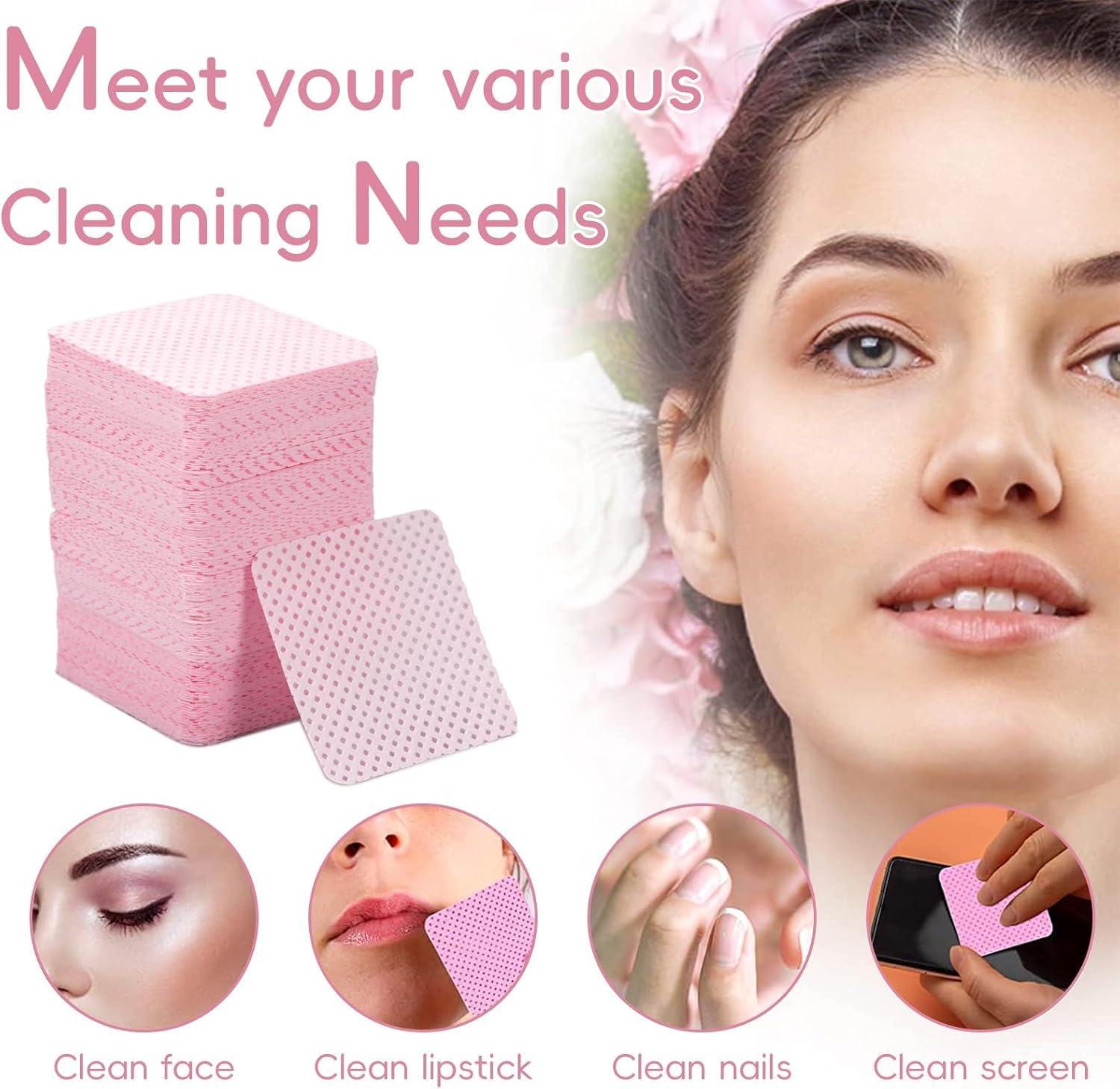 1000 Pcs Lint Free Nail Wipes, Disposable Nail Polish Remover Pads, Gel Polish Remover Pads, UV Gel Absorbent Remover Nail Wipes Meltblown(Pink)