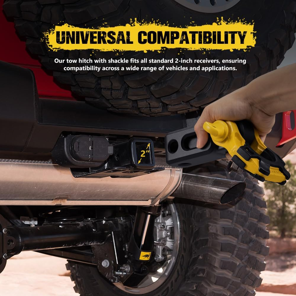 BUNKER INDUST Shackle Hitch Receiver Set 2" 41,888 LBS Break Strength with 3/4" Screw Pin & 3/4" D-Ring Shackle, Tow Hitch with Shackle Heavy Duty Receiver for Off-Road Jeep Truck Vehicle Recovery image number 3