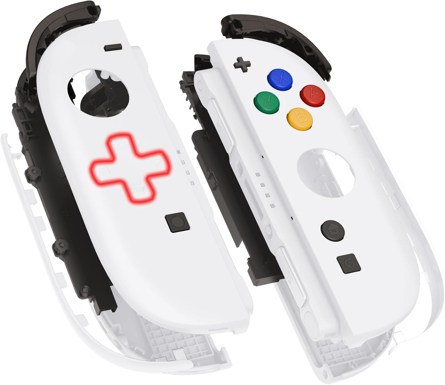 Extremerate DIY Replacement Shell (D-Pad Ver) Buttons for Joycon 2, Custom Full Set Housing + Decorative Strips + Middle Bracket + Buttons for Nintendo Switch 2 Controller - Deluxe Version - White - Clear image number 3